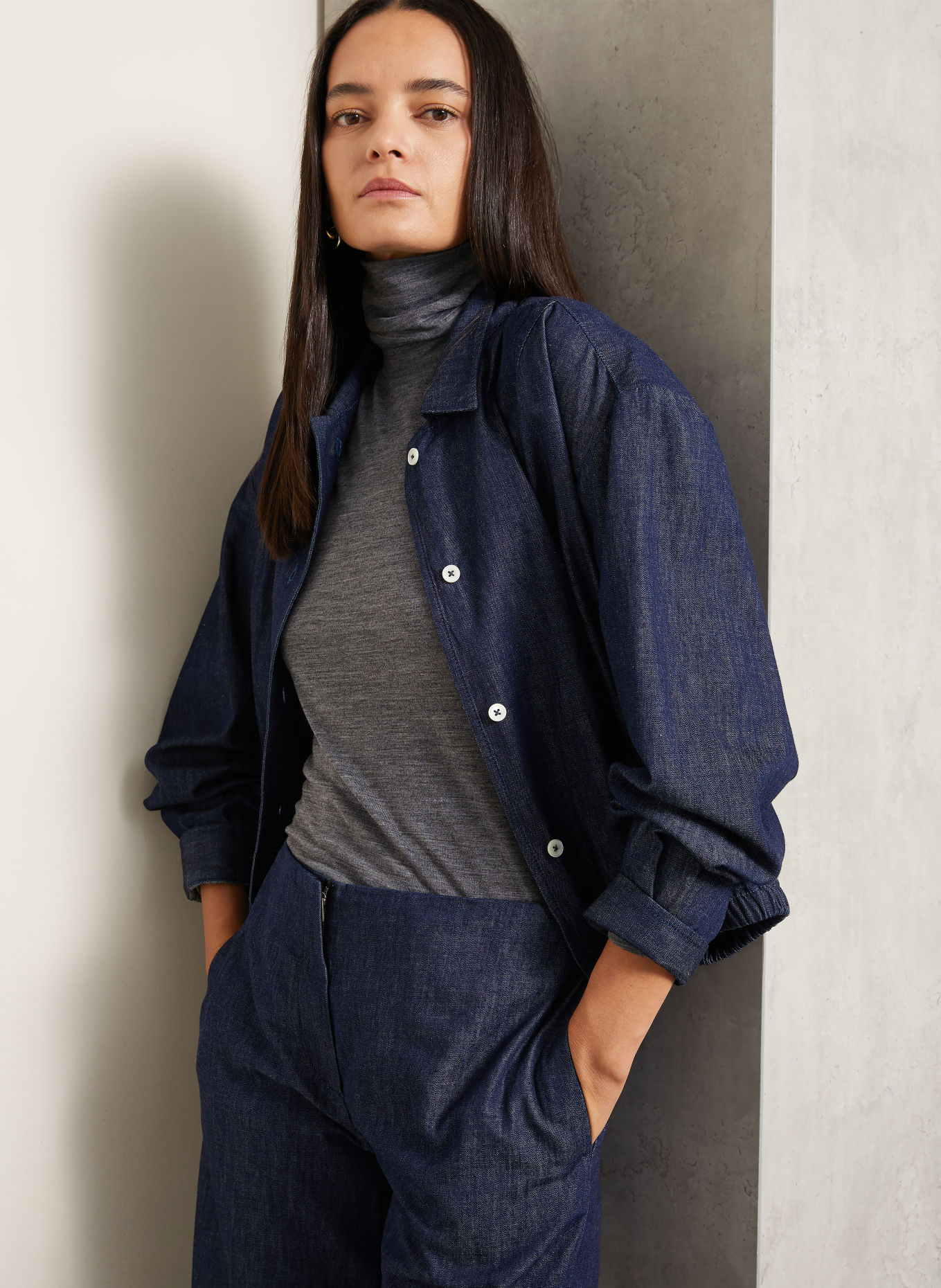 JIL SANDER Tröja med hög krage: GRÅ