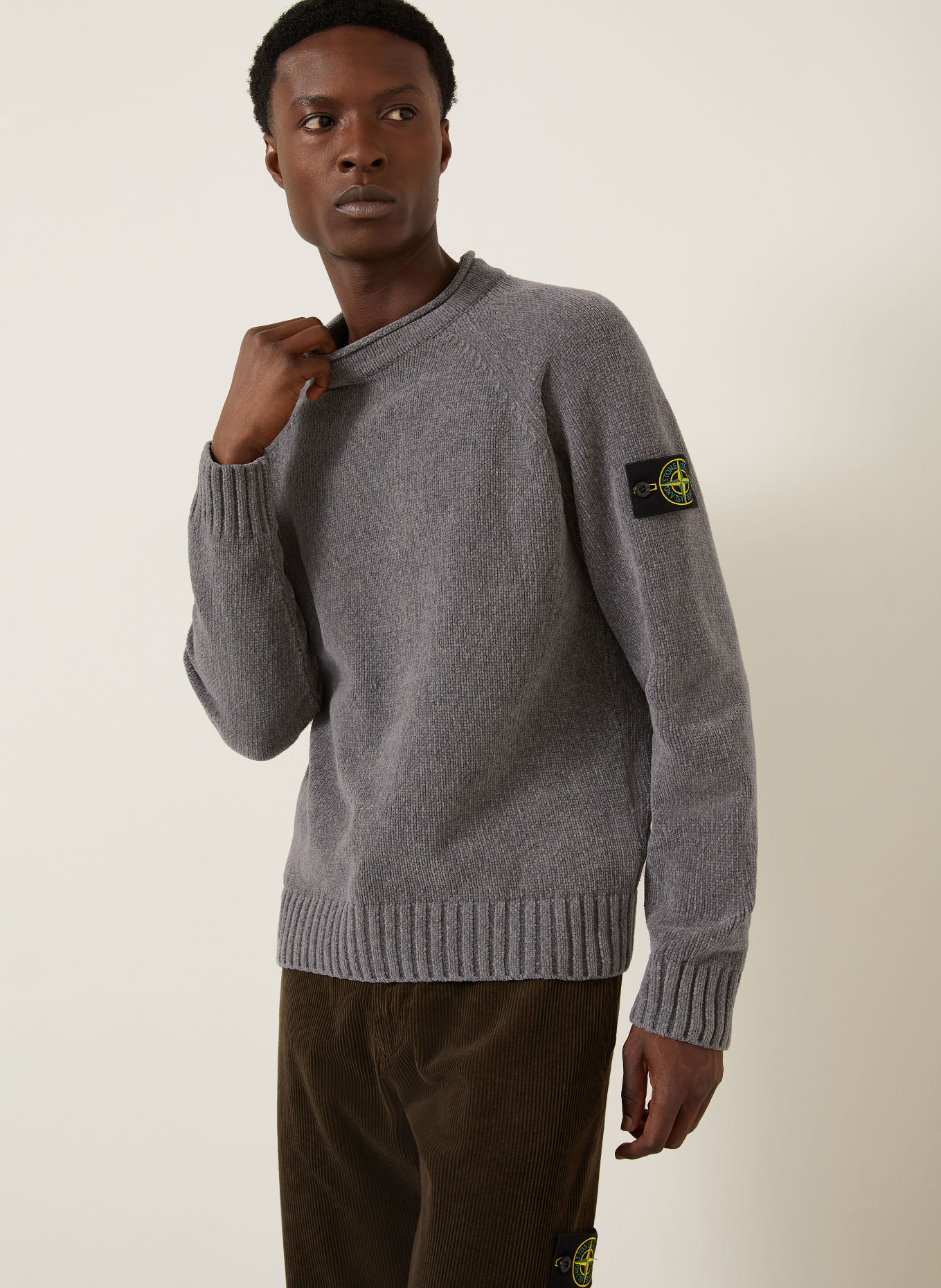 STONE ISLAND Pullover: GRAU / GELB / SCHWARZ