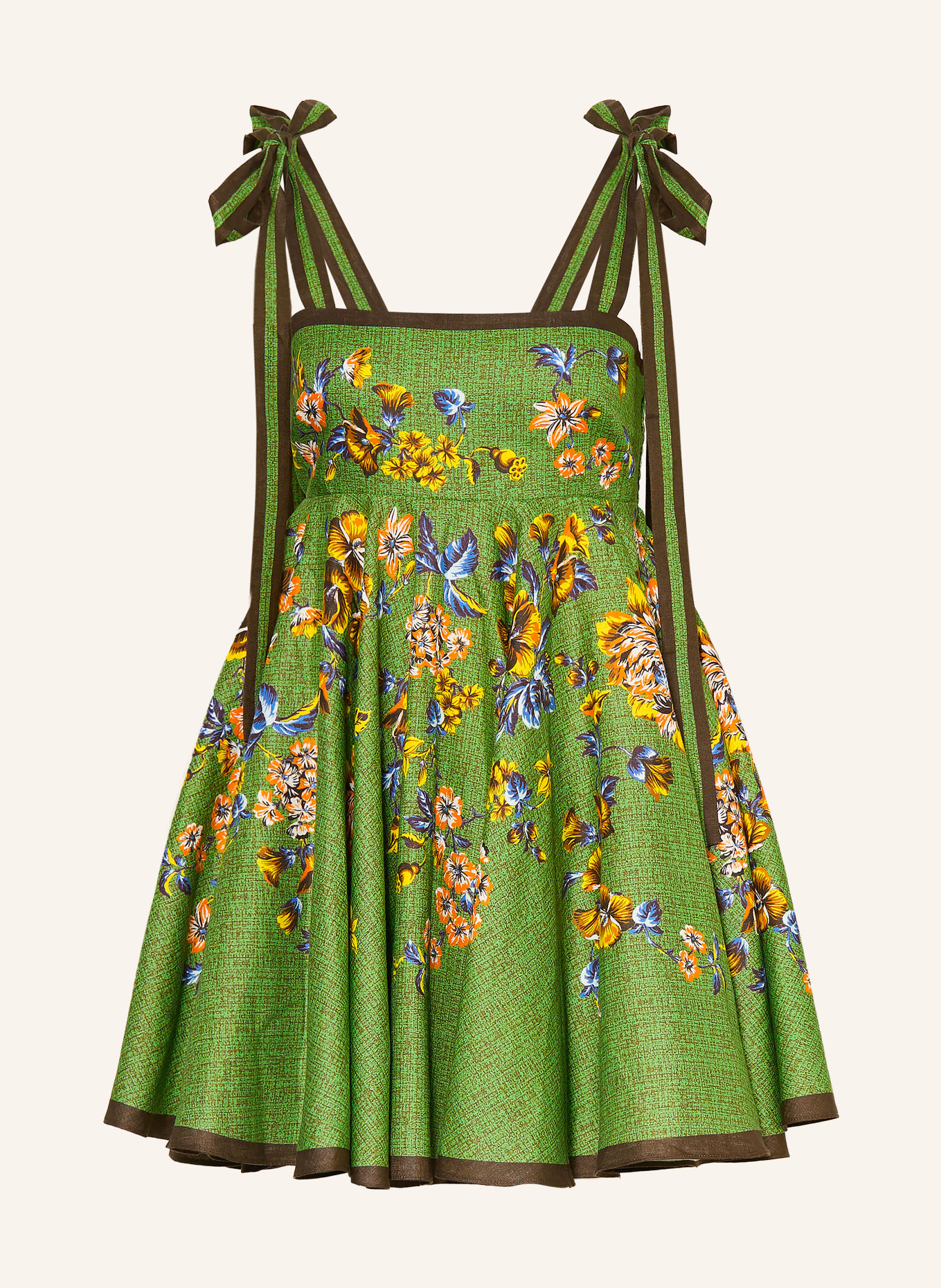 ALÉMAIS Leinenkleid PHYLLIS: GRÜN / DUNKELBRAUN / GELB