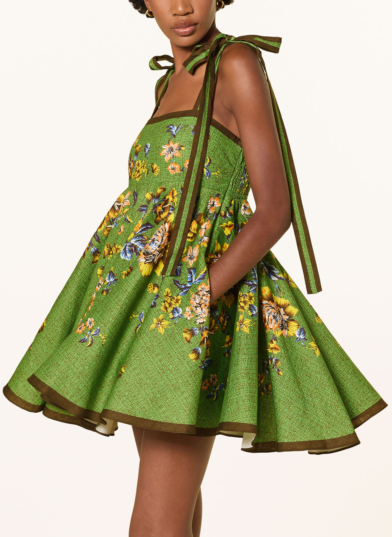 ALÉMAIS Leinenkleid PHYLLIS: GRÜN / DUNKELBRAUN / GELB