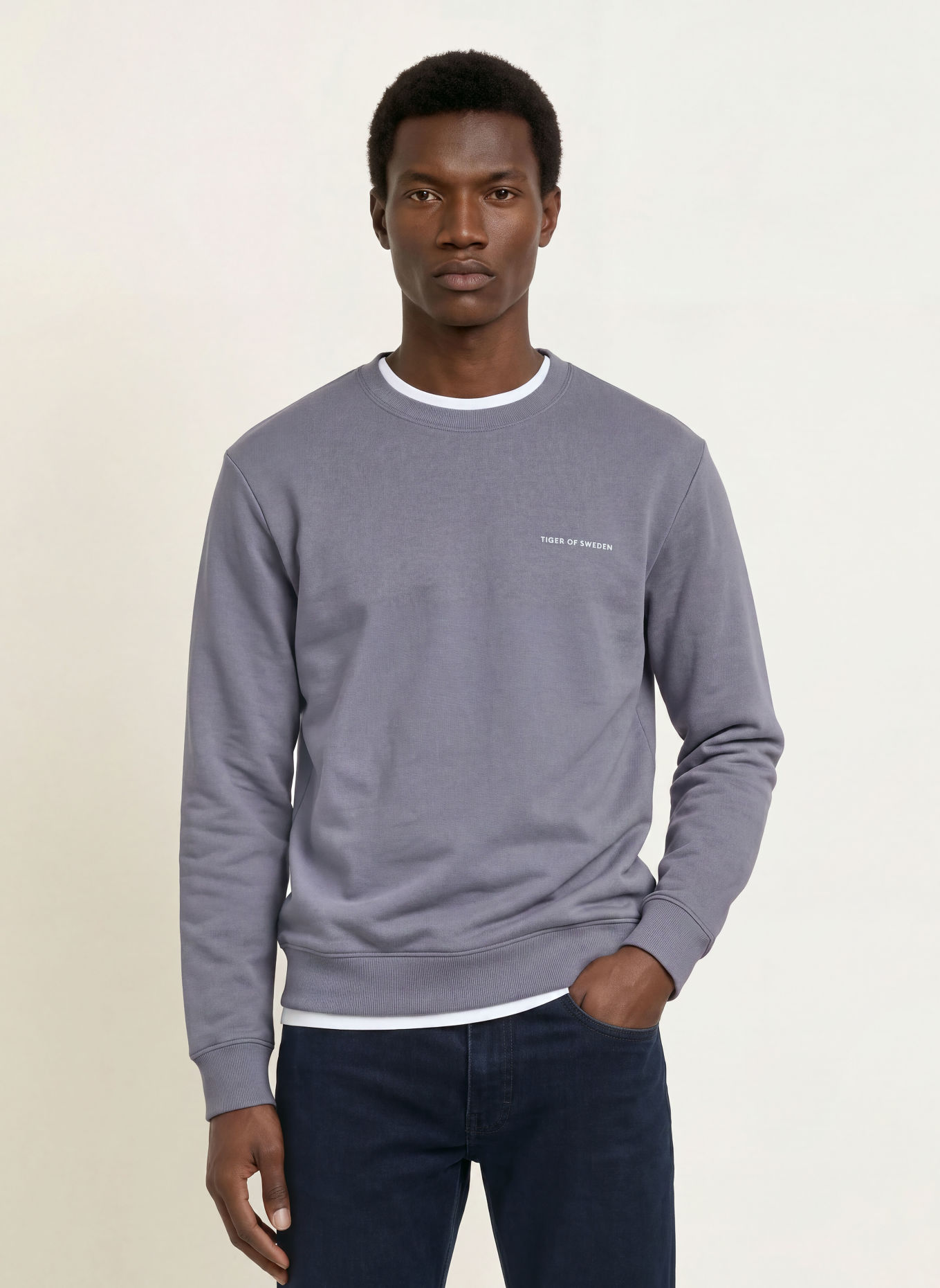 TIGER OF SWEDEN Sweatshirt EMERSON: BLAUWGRIJS / WIT