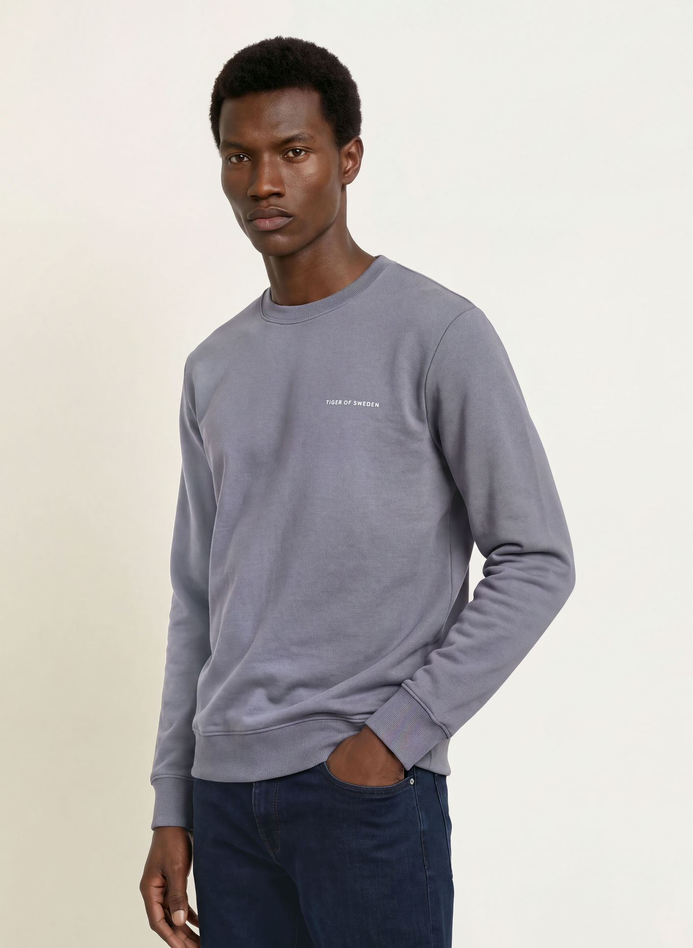 TIGER OF SWEDEN Sweatshirt EMERSON: BLAUWGRIJS / WIT