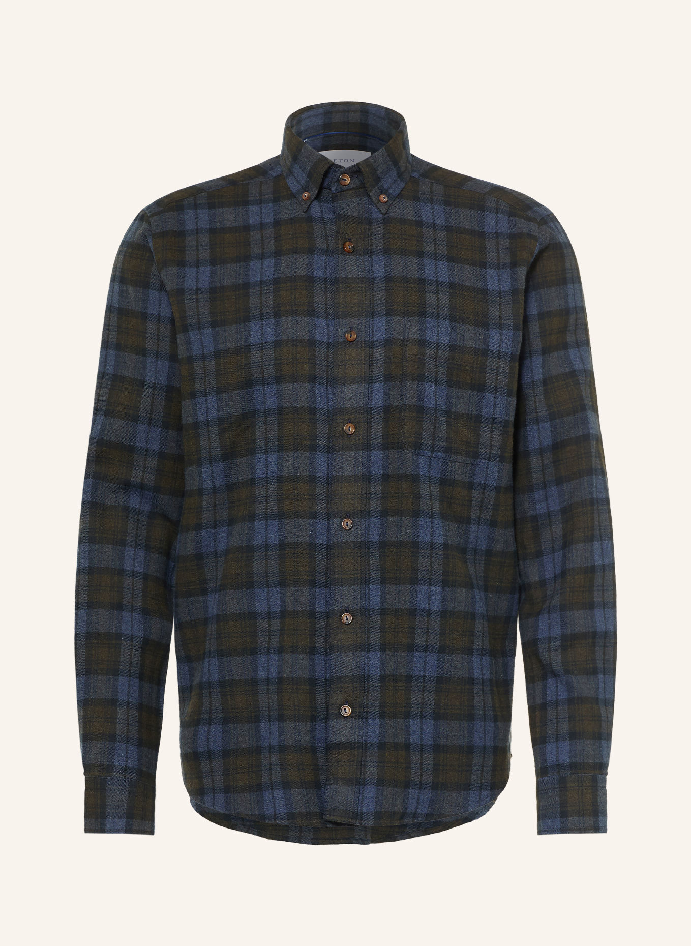 ETON Flanellen overhemd, casual pasvorm: BLAUW / DONKERGROEN