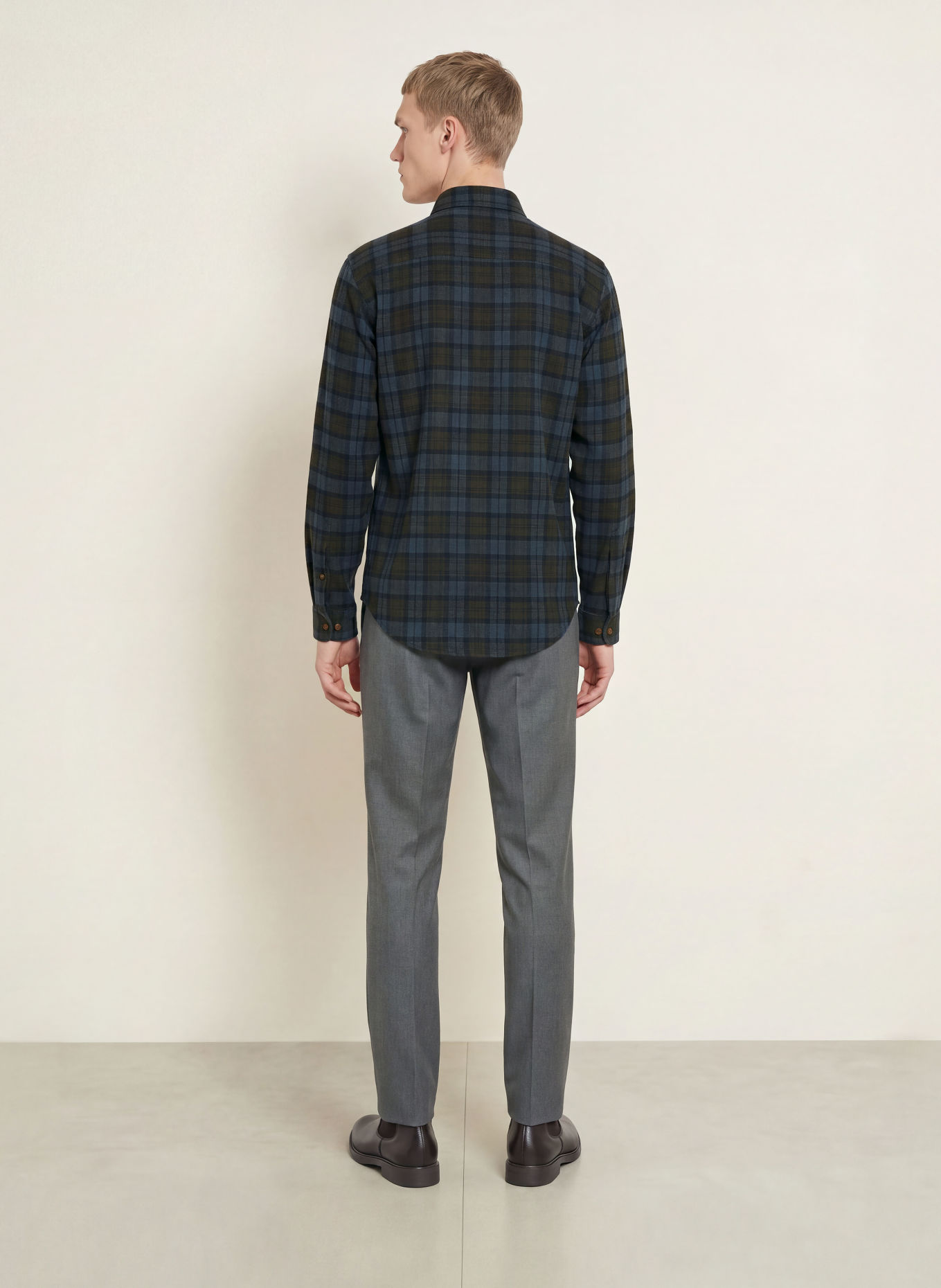 ETON Flanellen overhemd, casual pasvorm: BLAUW / DONKERGROEN
