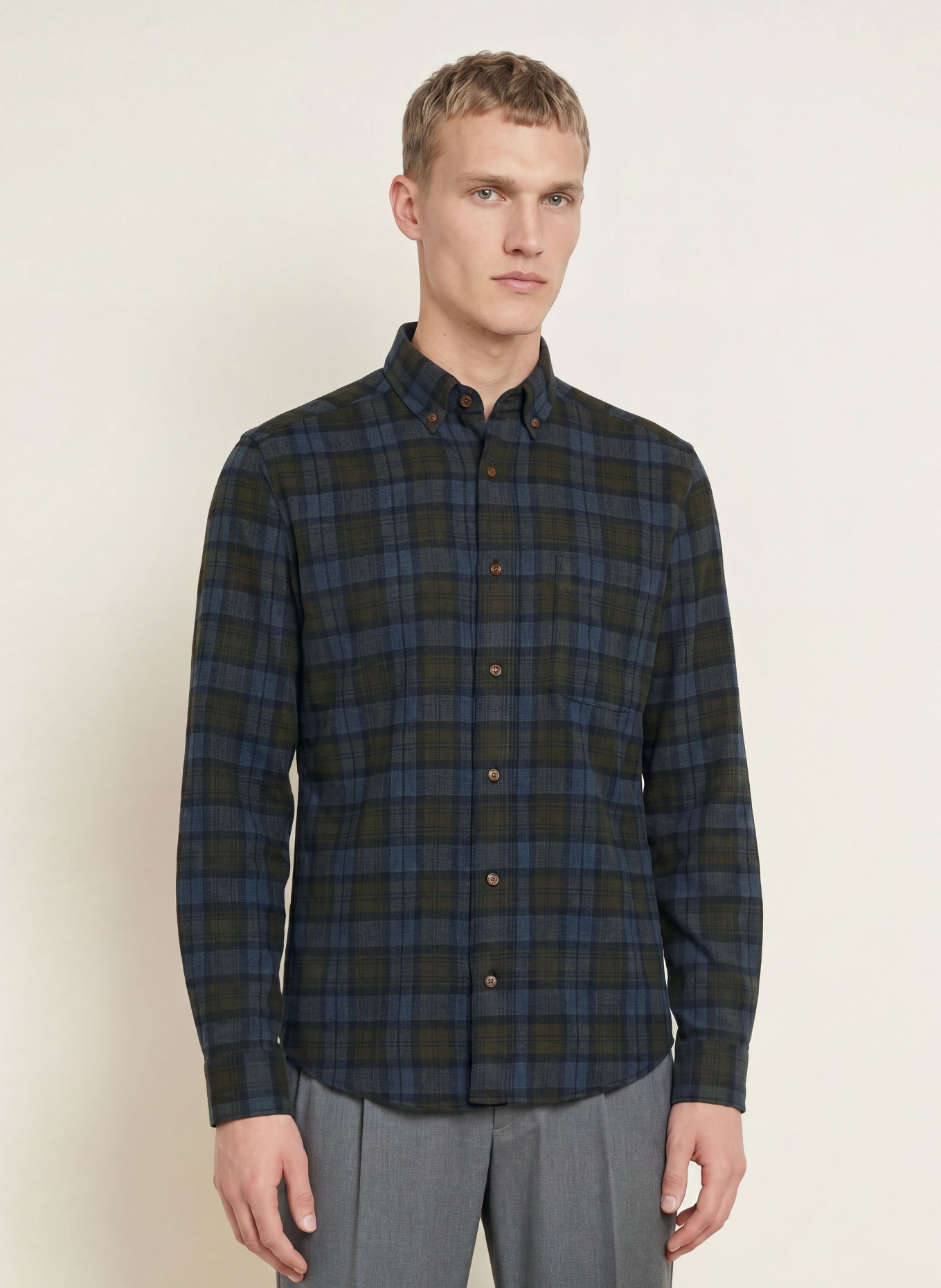 ETON Flanellen overhemd, casual pasvorm: BLAUW / DONKERGROEN