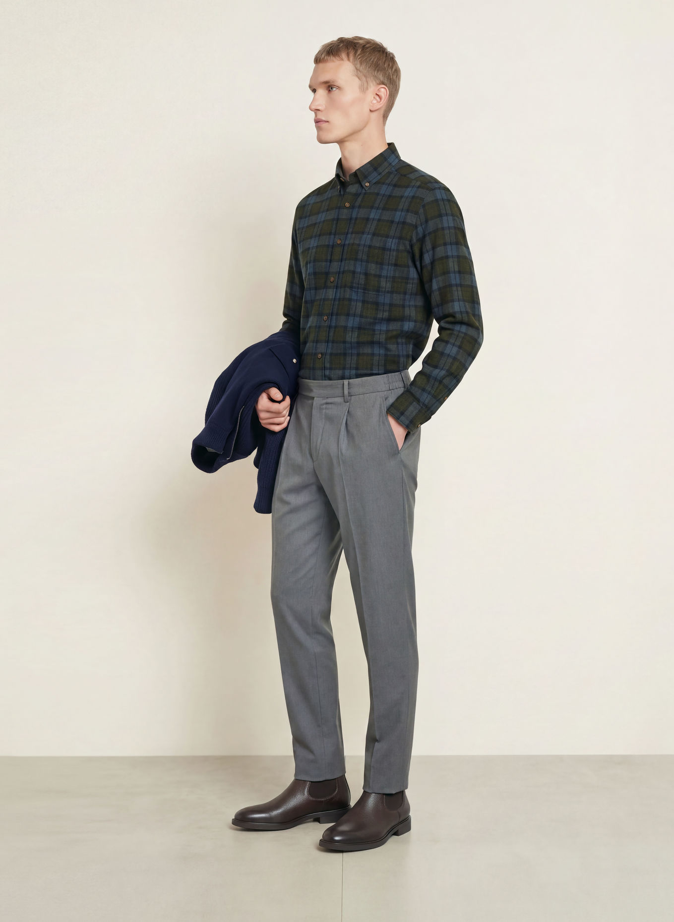 ETON Flanellen overhemd, casual pasvorm: BLAUW / DONKERGROEN