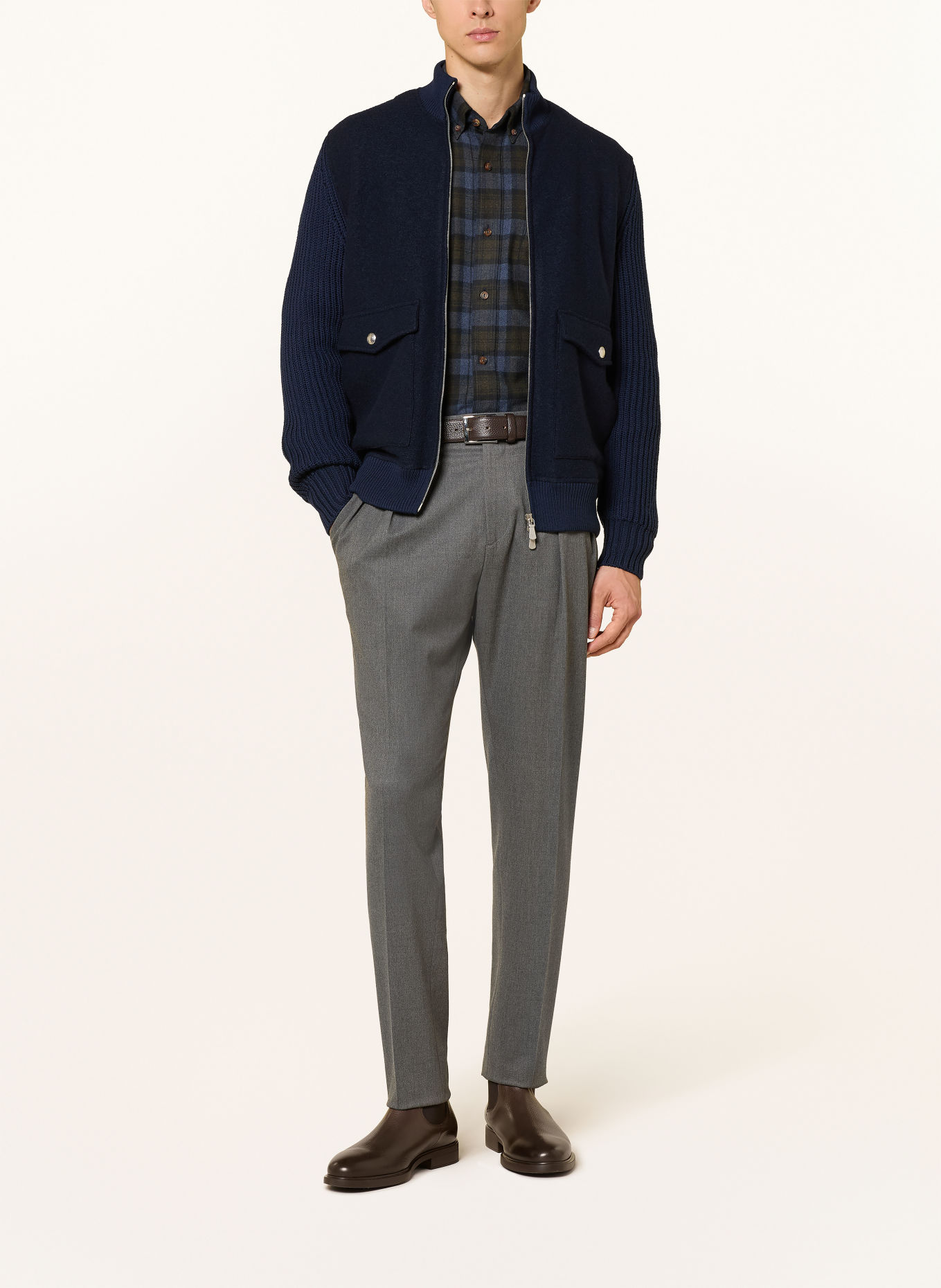 ETON Flanellen overhemd, casual pasvorm: BLAUW / DONKERGROEN
