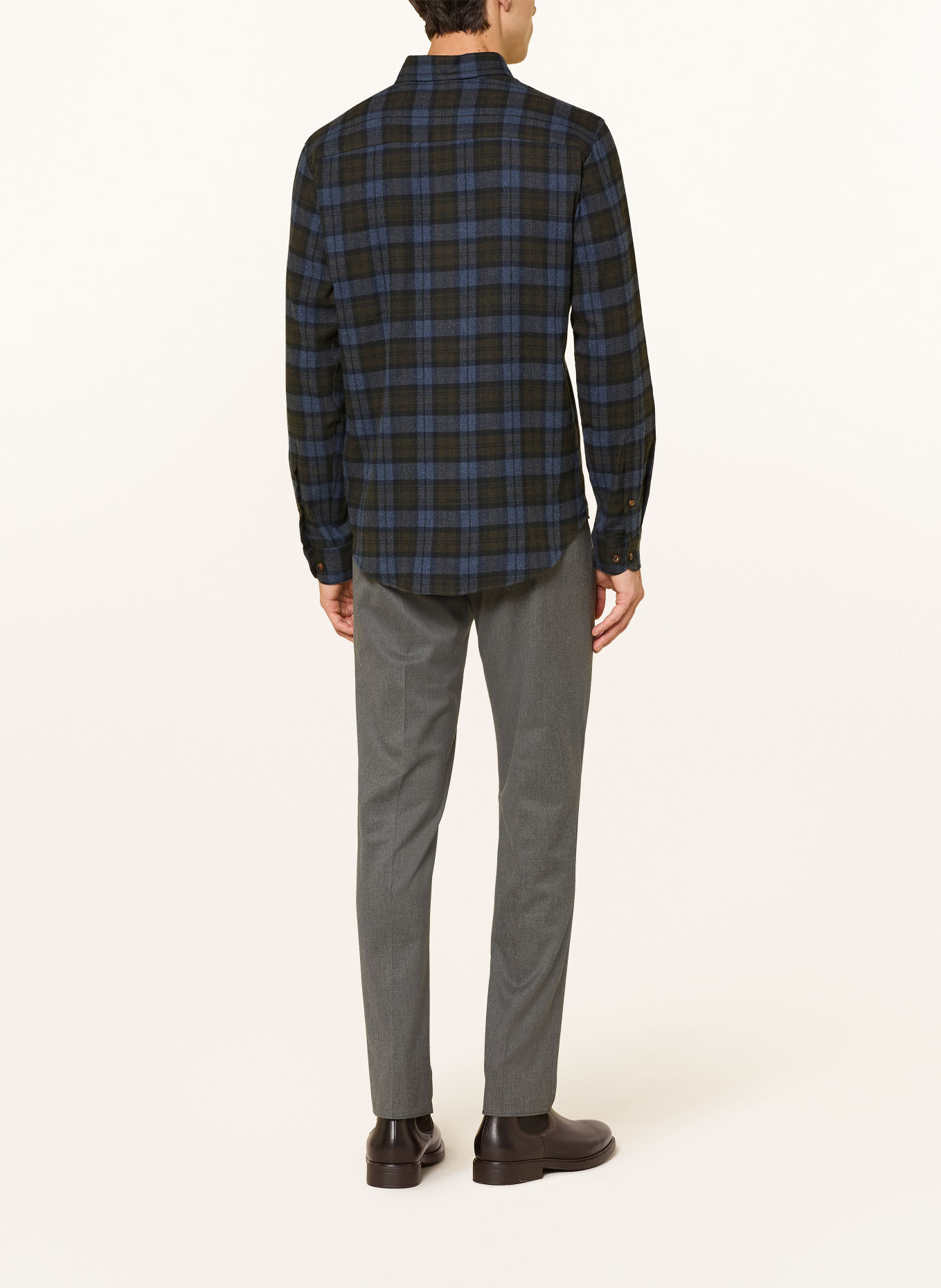 ETON Flanellen overhemd, casual pasvorm: BLAUW / DONKERGROEN