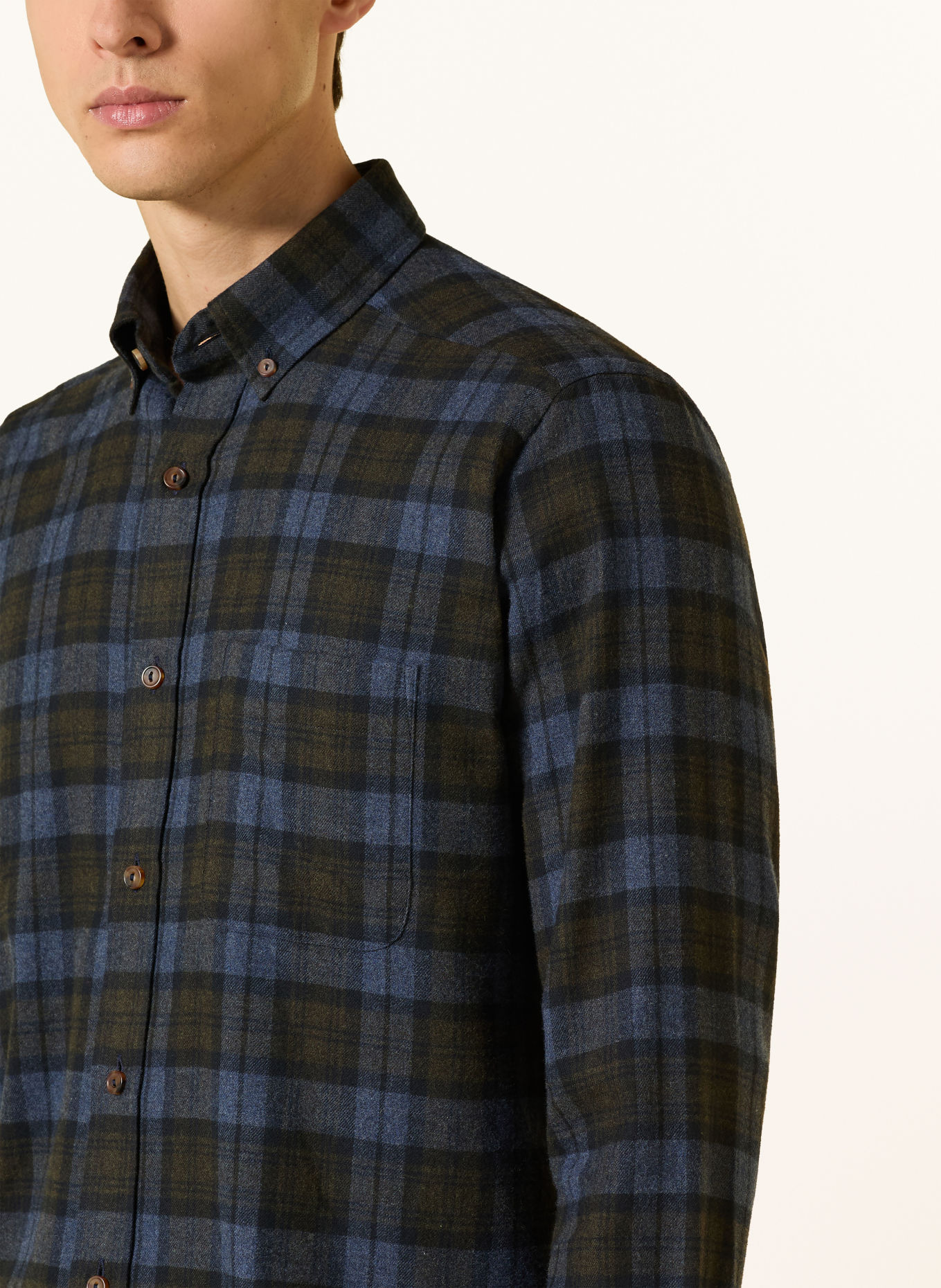 ETON Flanellen overhemd, casual pasvorm: BLAUW / DONKERGROEN