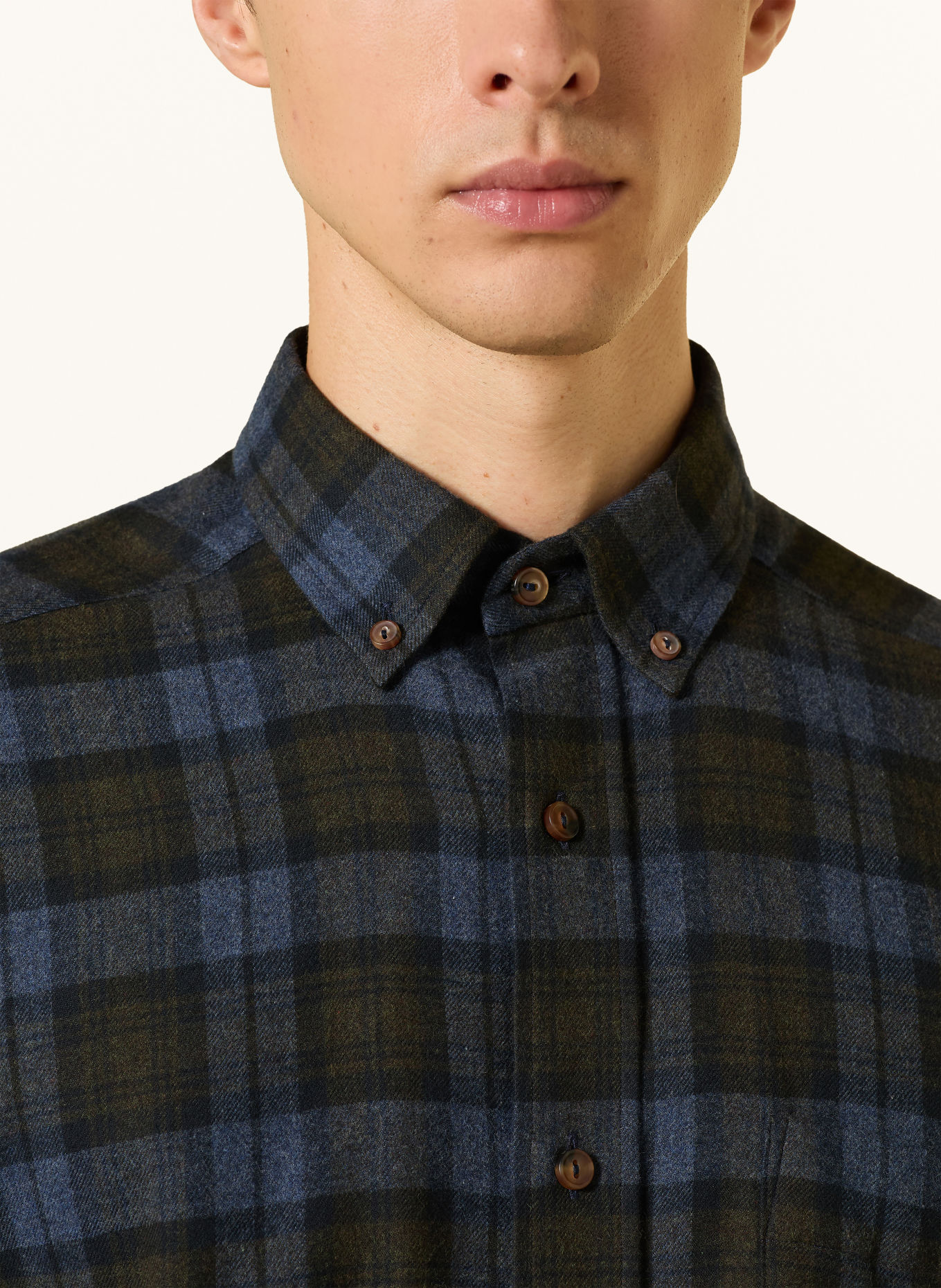 ETON Flanellen overhemd, casual pasvorm: BLAUW / DONKERGROEN