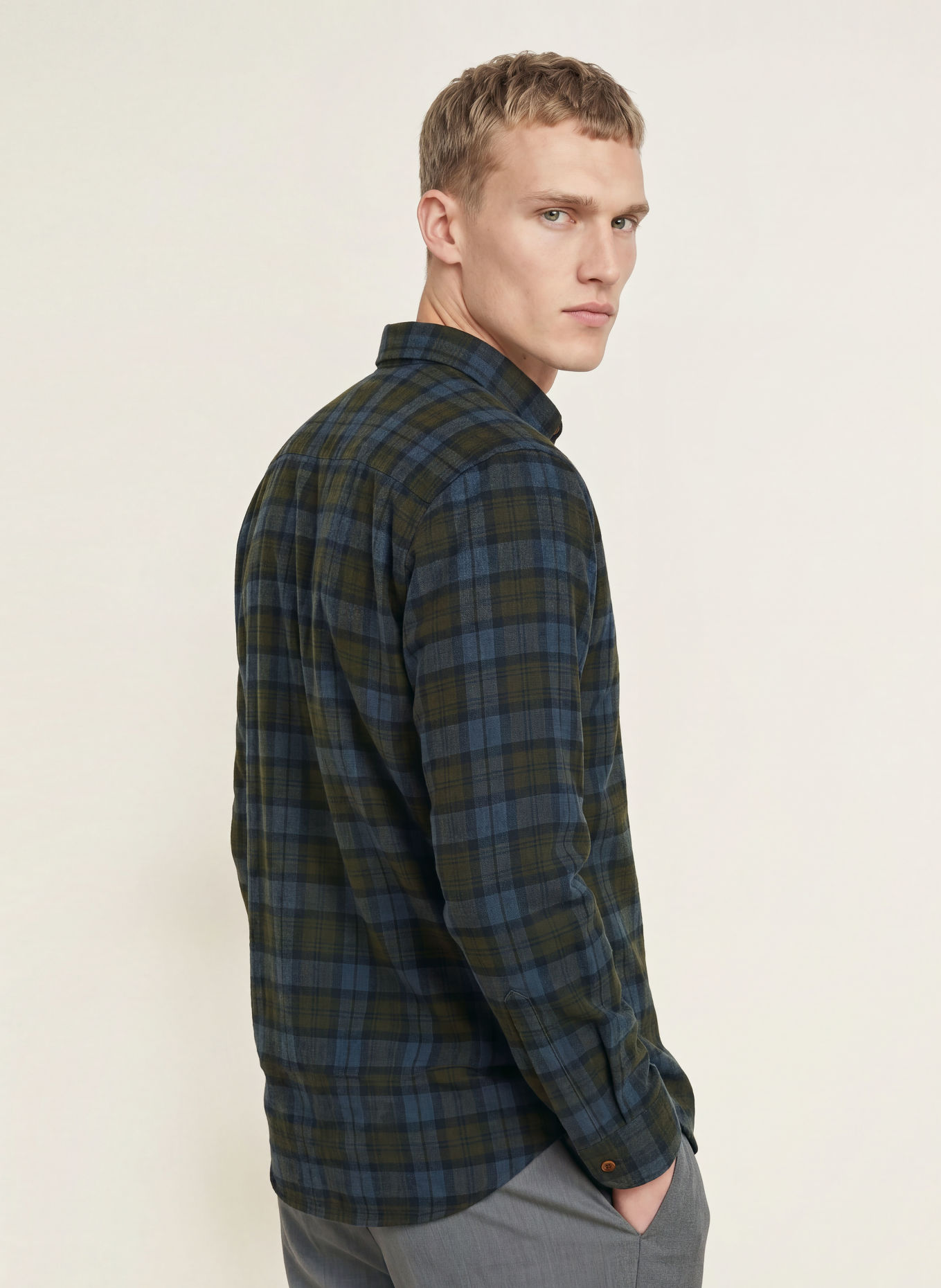 ETON Flanellen overhemd, casual pasvorm: BLAUW / DONKERGROEN