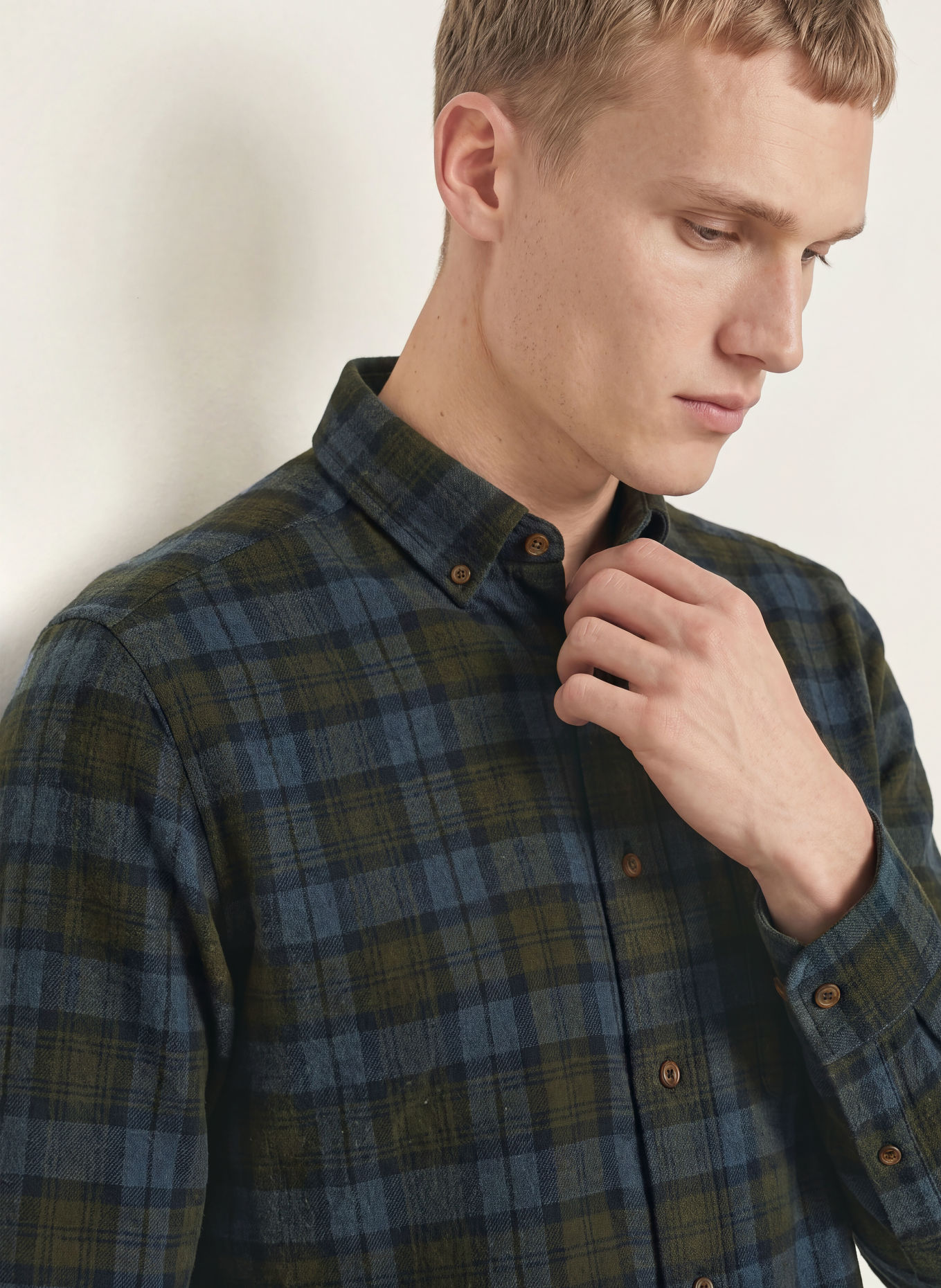 ETON Flanellen overhemd, casual pasvorm: BLAUW / DONKERGROEN