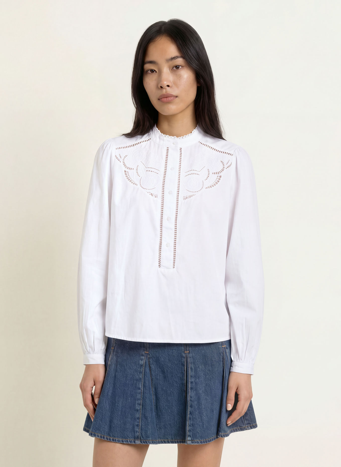 NEO NOIR ANELIAH Shirt blouse with Lace: WHITE