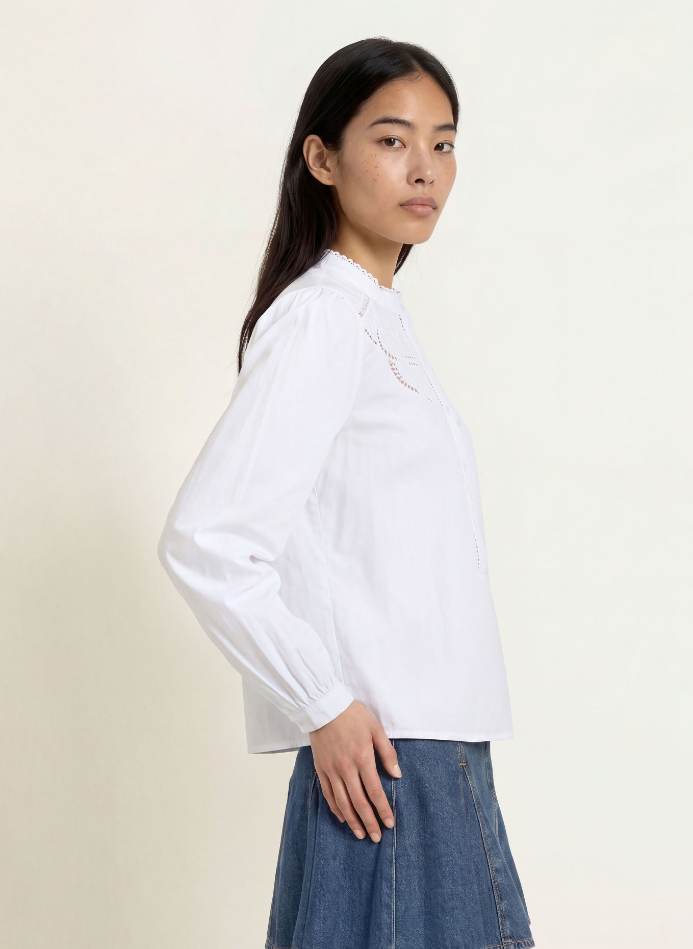 NEO NOIR ANELIAH Shirt blouse with Lace: WHITE