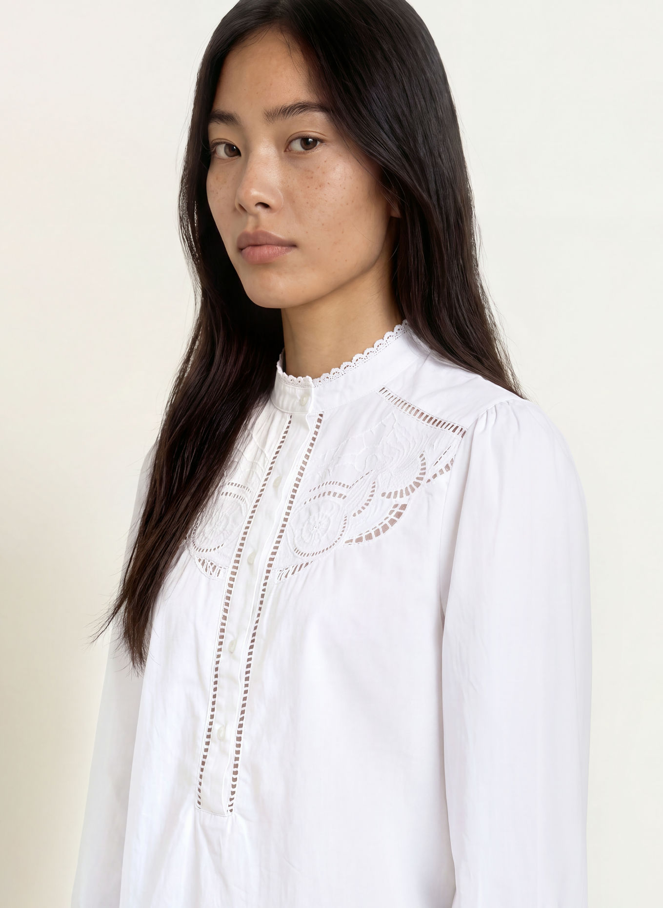 NEO NOIR ANELIAH Shirt blouse with Lace: WHITE