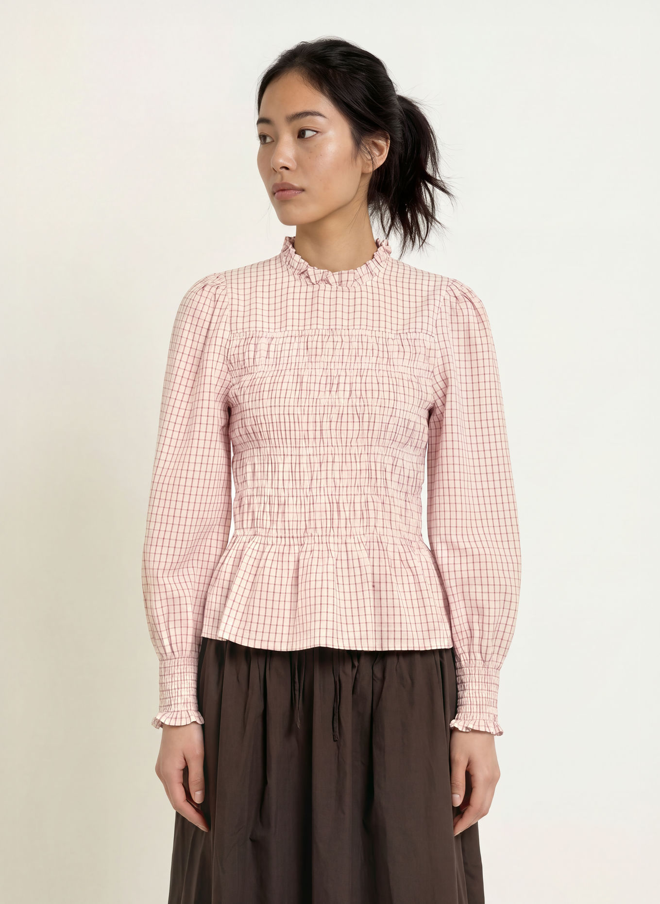 NEO NOIR Blusenshirt POSSA: HELLROSA / DUNKELBRAUN