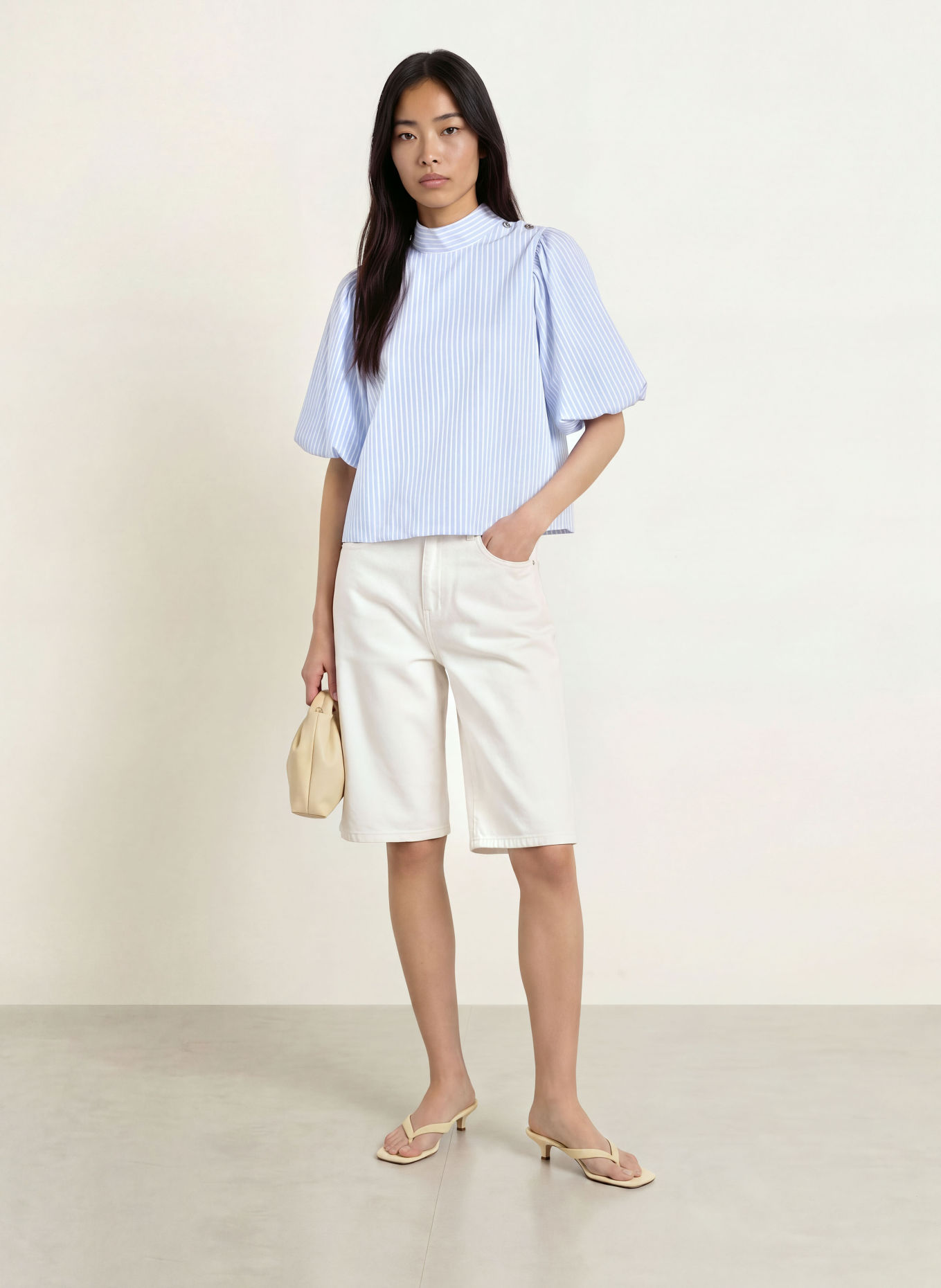 NEO NOIR PARISA Shirt blouse: LIGHT BLUE / WHITE / BLACK