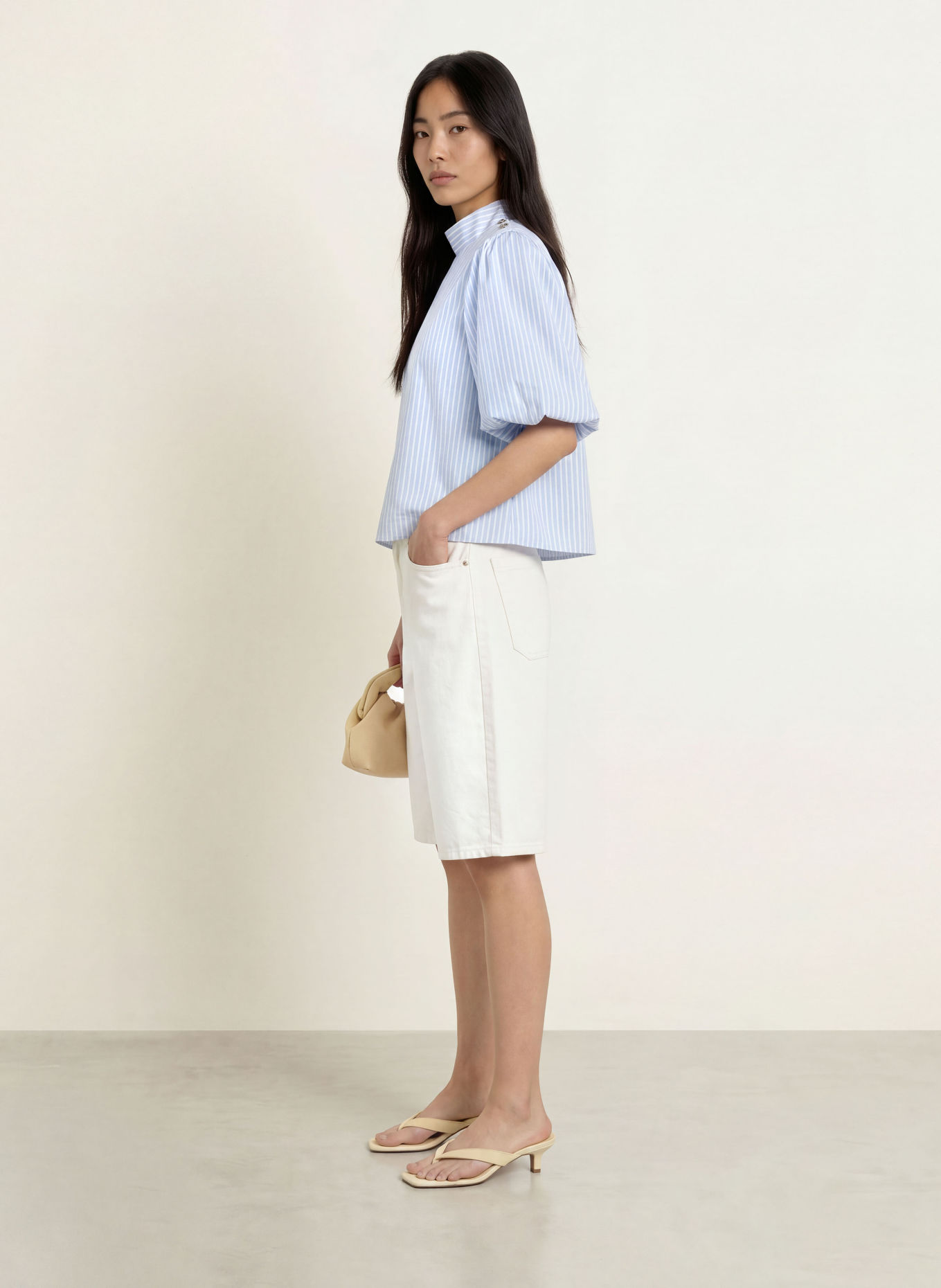 NEO NOIR PARISA Shirt blouse: LIGHT BLUE / WHITE / BLACK