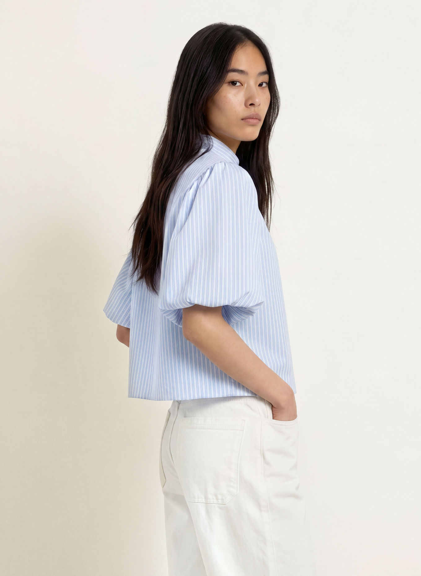NEO NOIR PARISA Shirt blouse: LIGHT BLUE / WHITE / BLACK