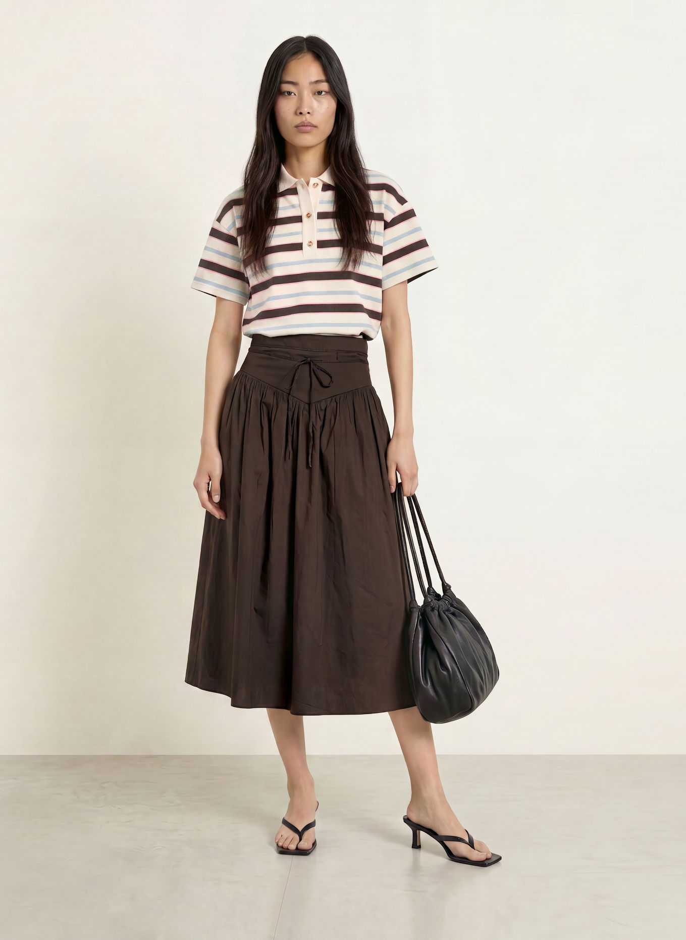 NEO NOIR VENNERA Jersey polo shirt: CREAM / DARK BROWN / GRAY