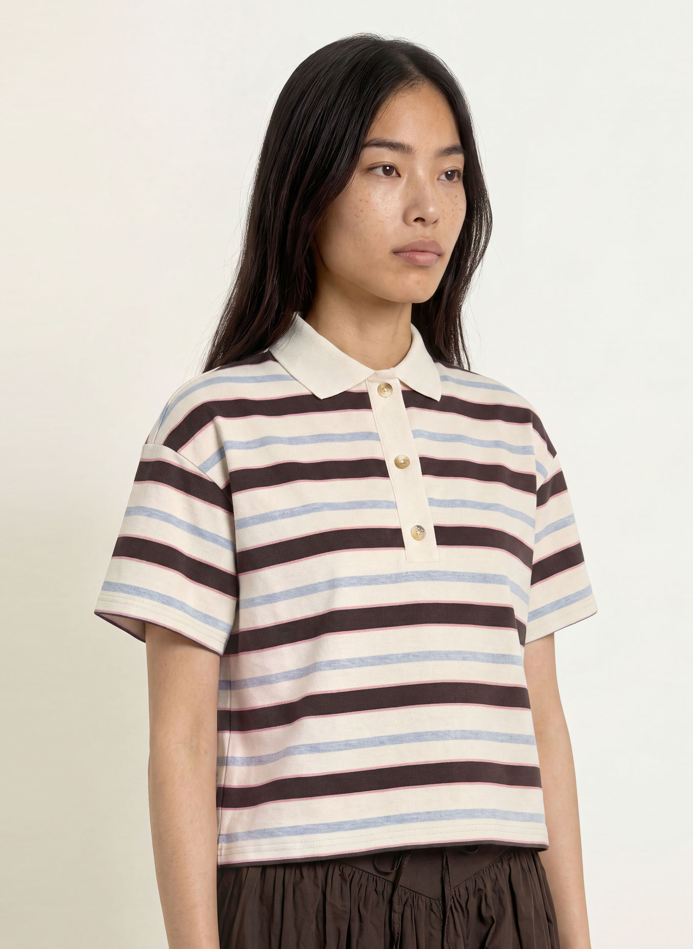 NEO NOIR VENNERA Jersey polo shirt: CREAM / DARK BROWN / GRAY