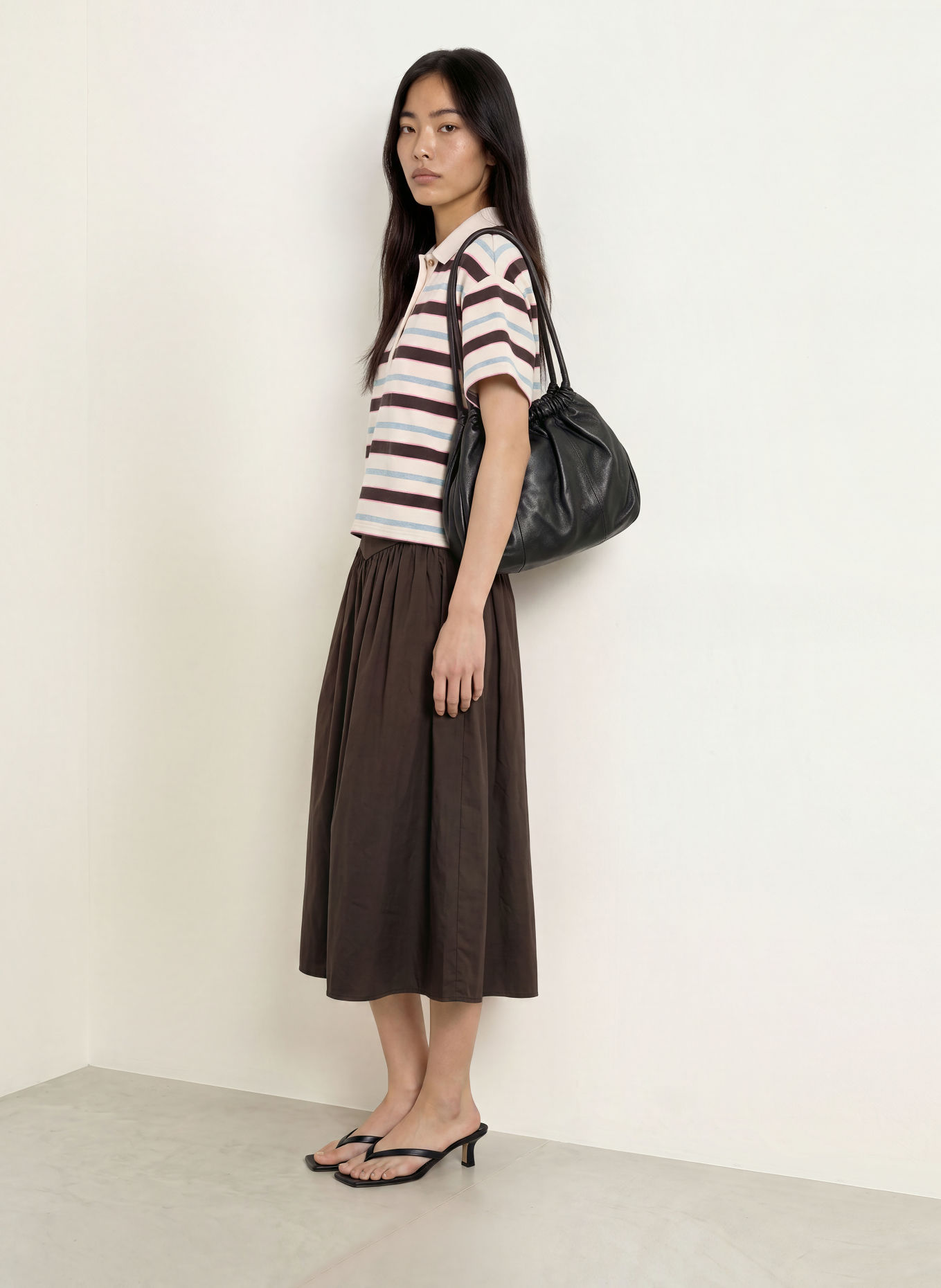 NEO NOIR VENNERA Jersey polo shirt: CREAM / DARK BROWN / GRAY
