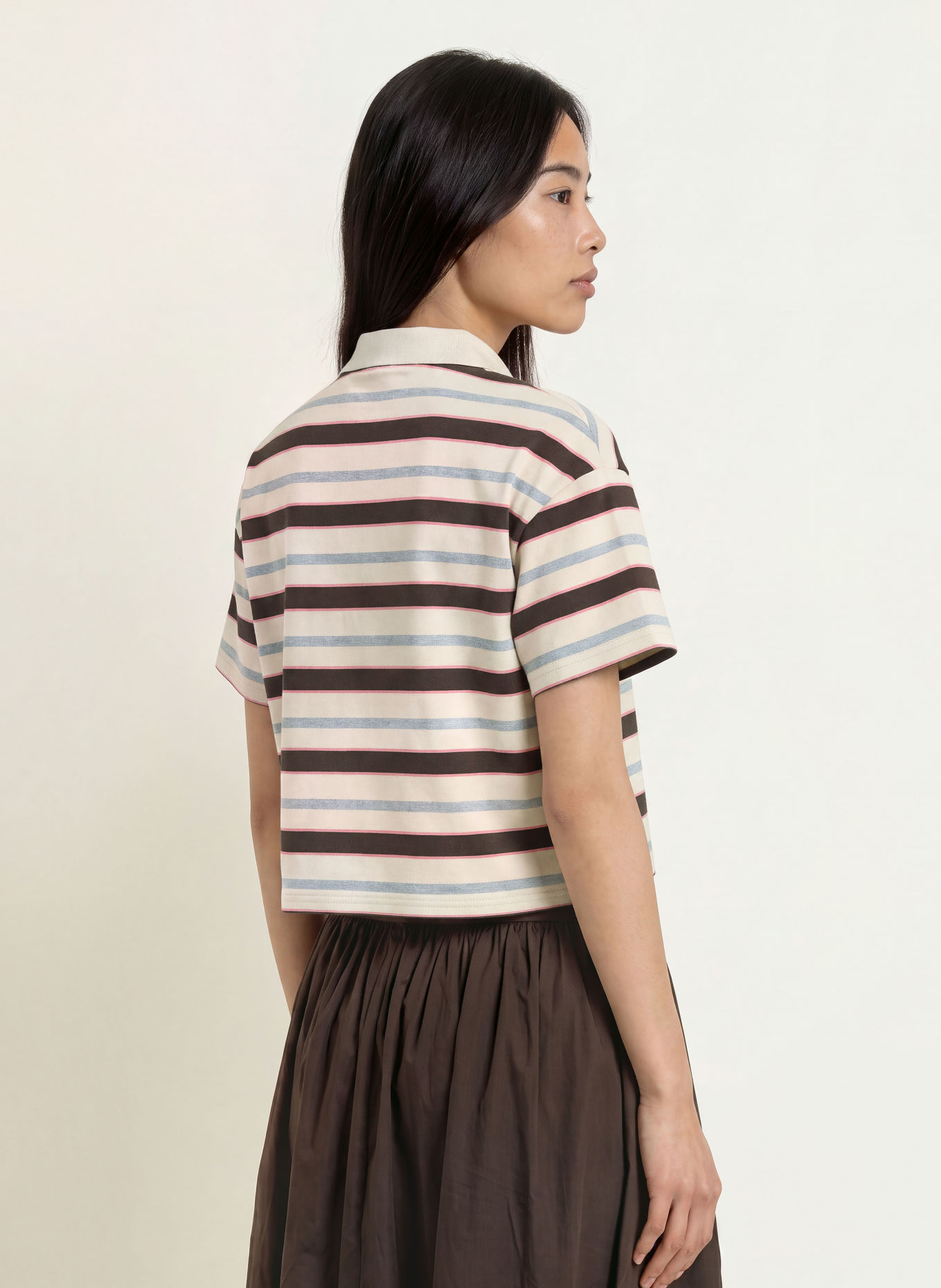 NEO NOIR VENNERA Jersey polo shirt: CREAM / DARK BROWN / GRAY