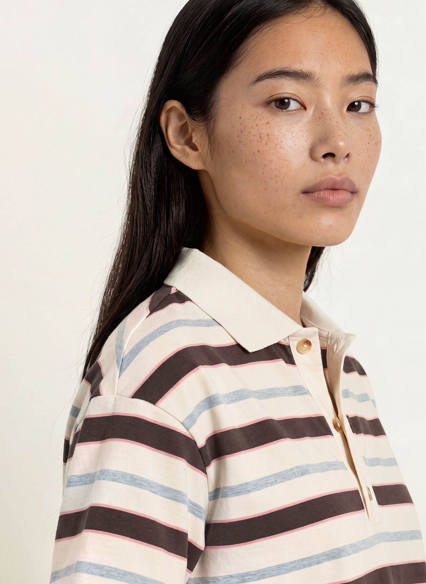 NEO NOIR VENNERA Jersey polo shirt: CREAM / DARK BROWN / GRAY