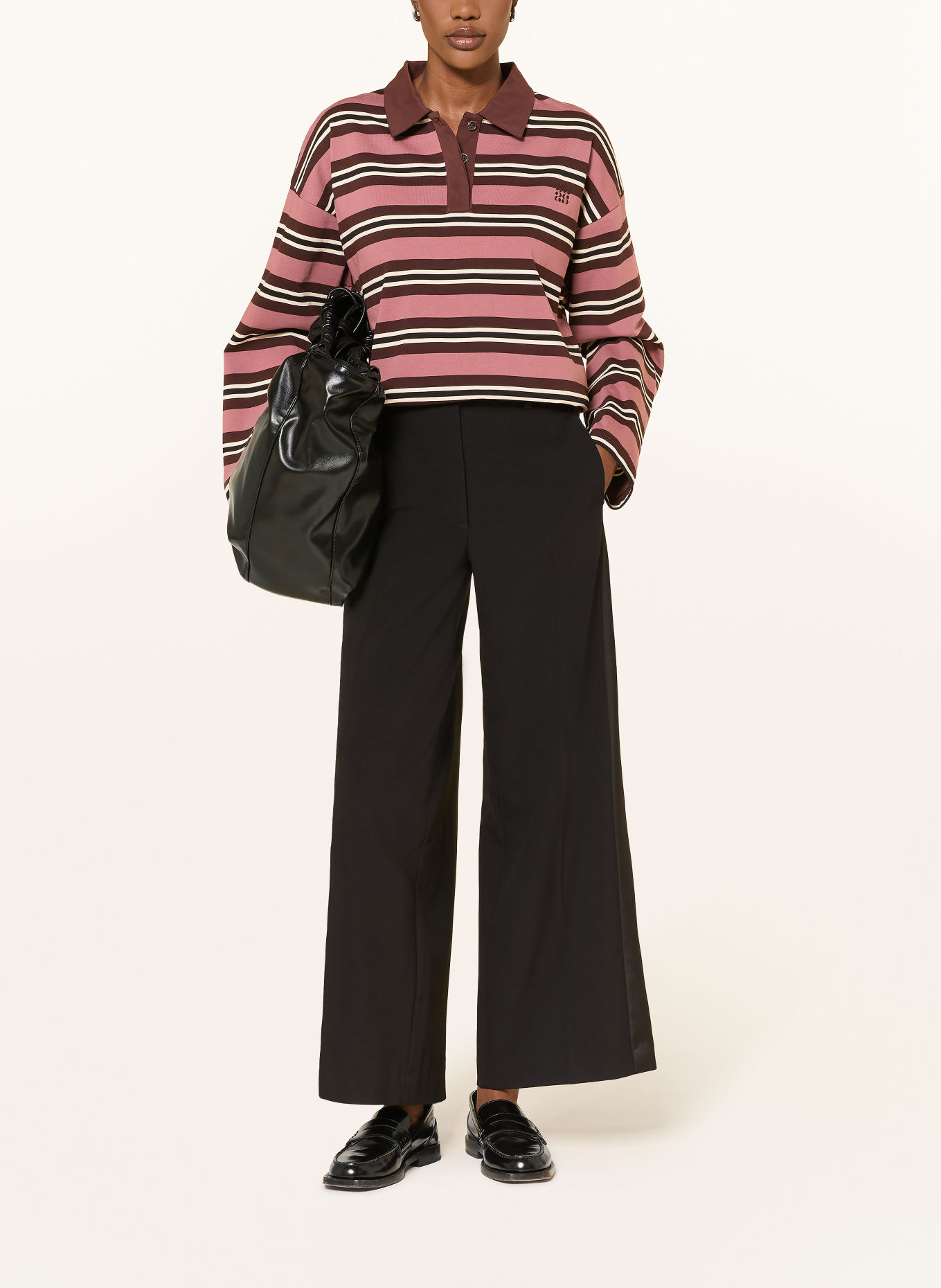 SOFIE SCHNOOR Jersey polo shirt PRIASW: DUSKY PINK / DARK BROWN / ECRU