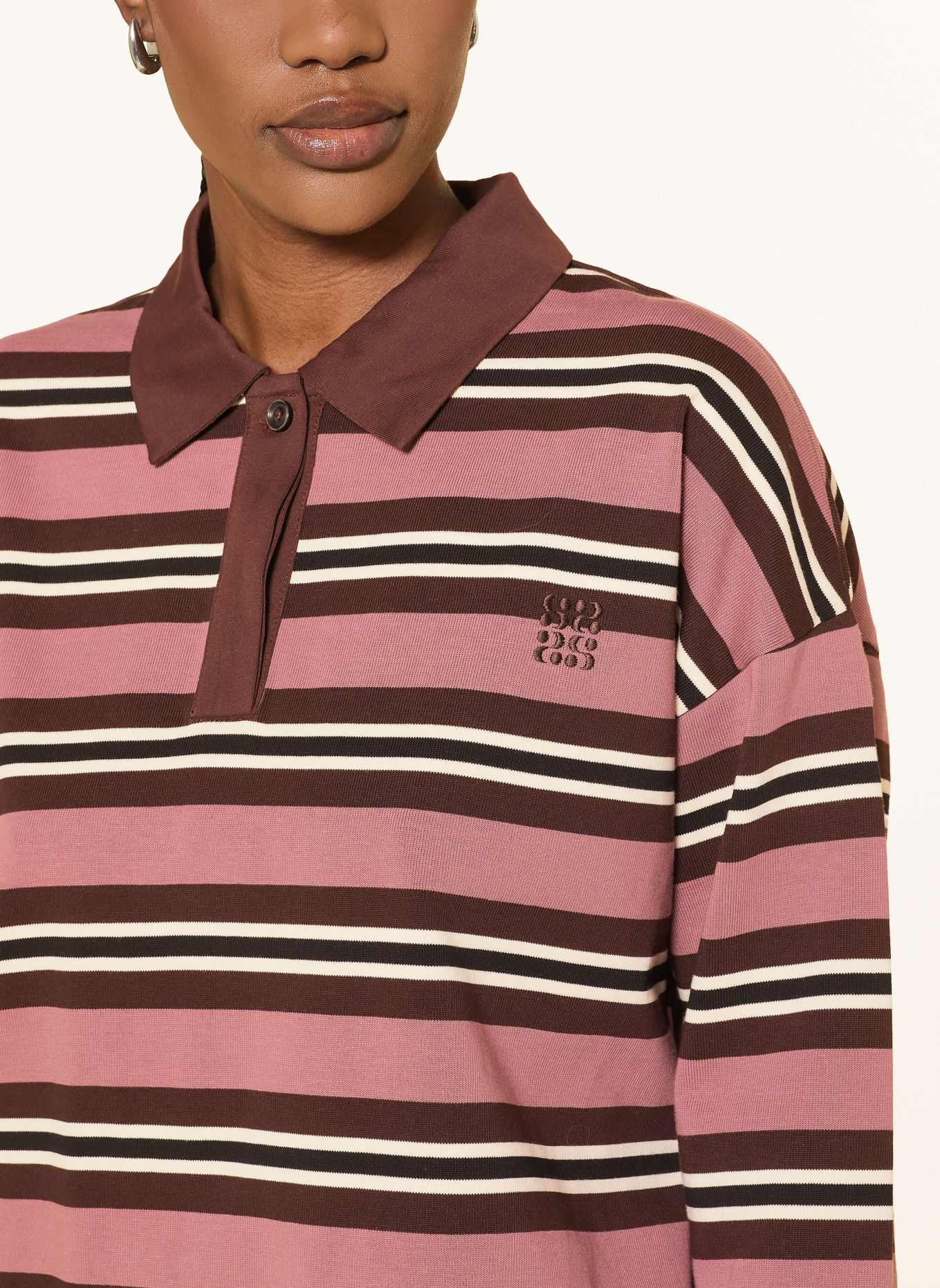 SOFIE SCHNOOR Jersey polo shirt PRIASW: DUSKY PINK / DARK BROWN / ECRU