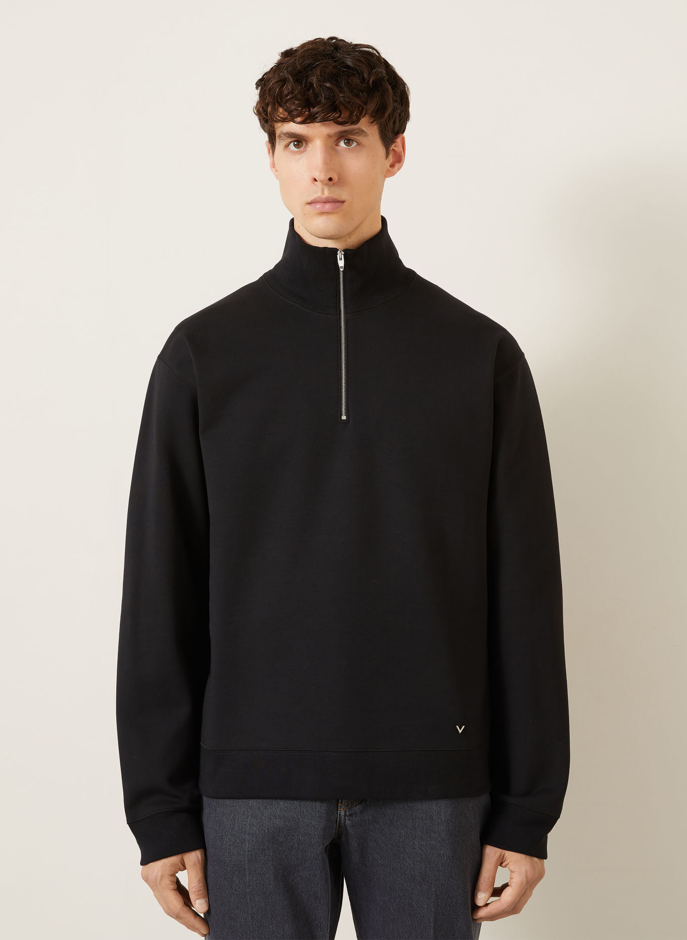VALENTINO Pull sweat col zippé V DETAIL: NOIR