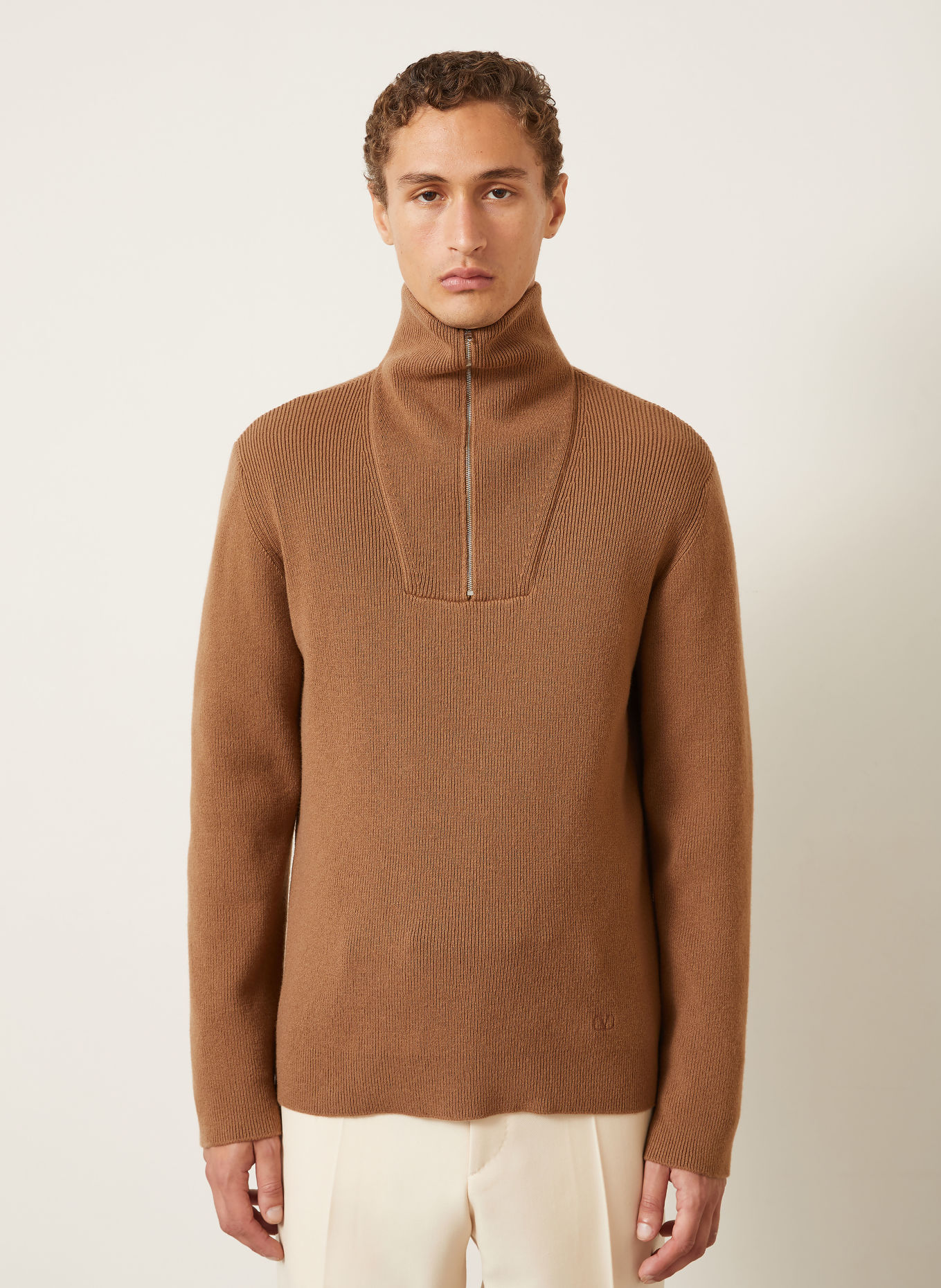 VALENTINO Half-zip sweater VLOGO SIGNATURE: COGNAC