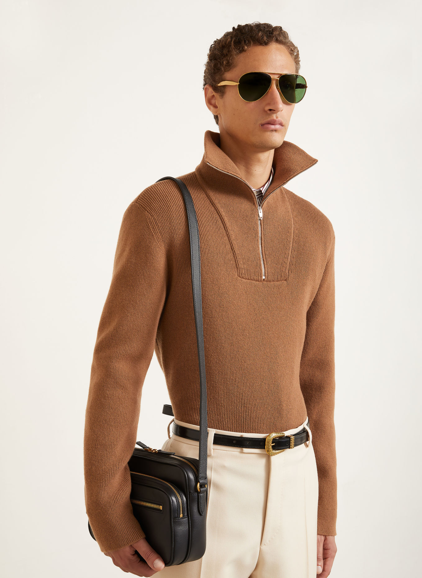 VALENTINO Half-zip sweater VLOGO SIGNATURE: COGNAC