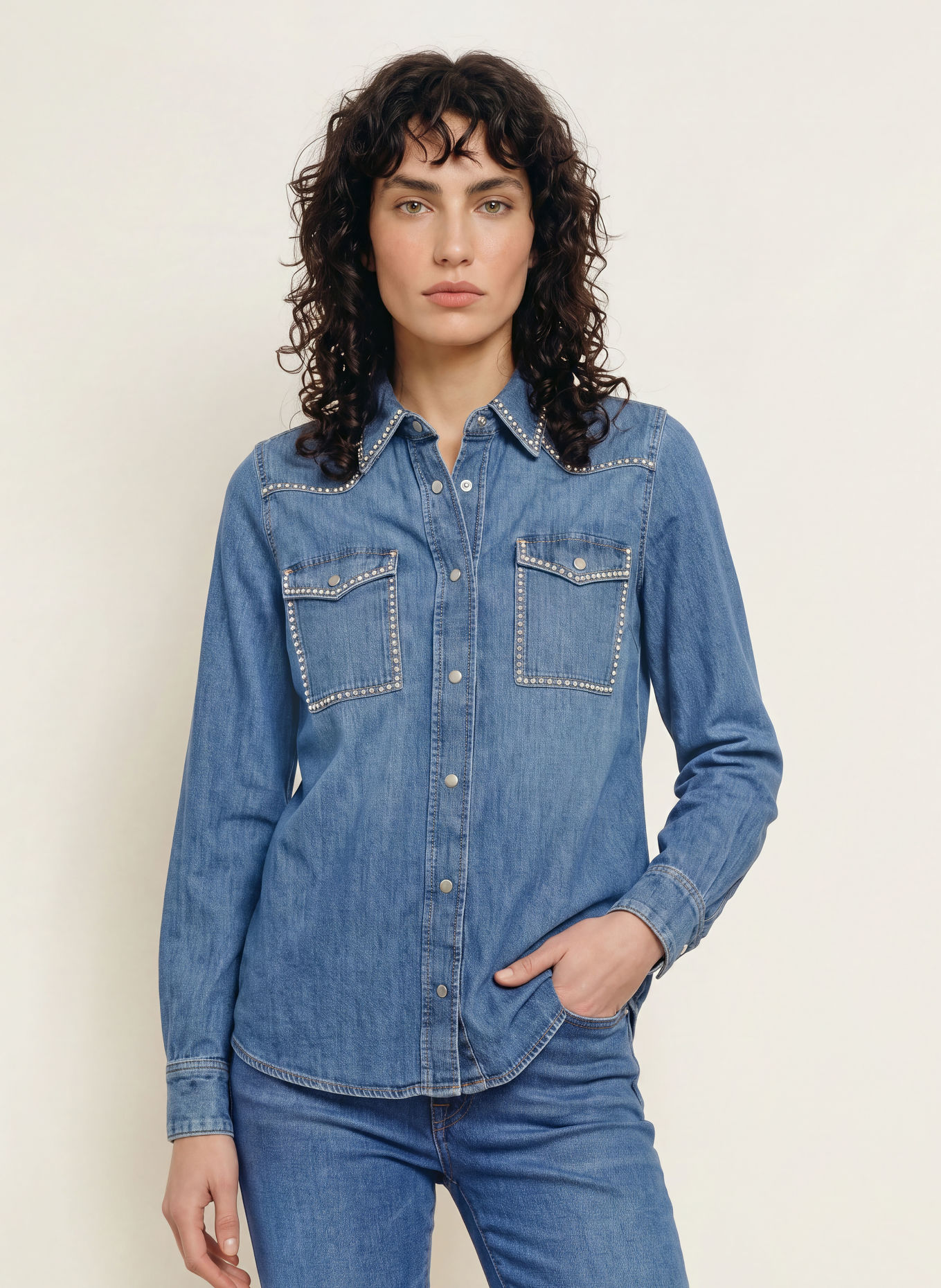 7 for all mankind Denim shirt with studs: BLUE / SILVER