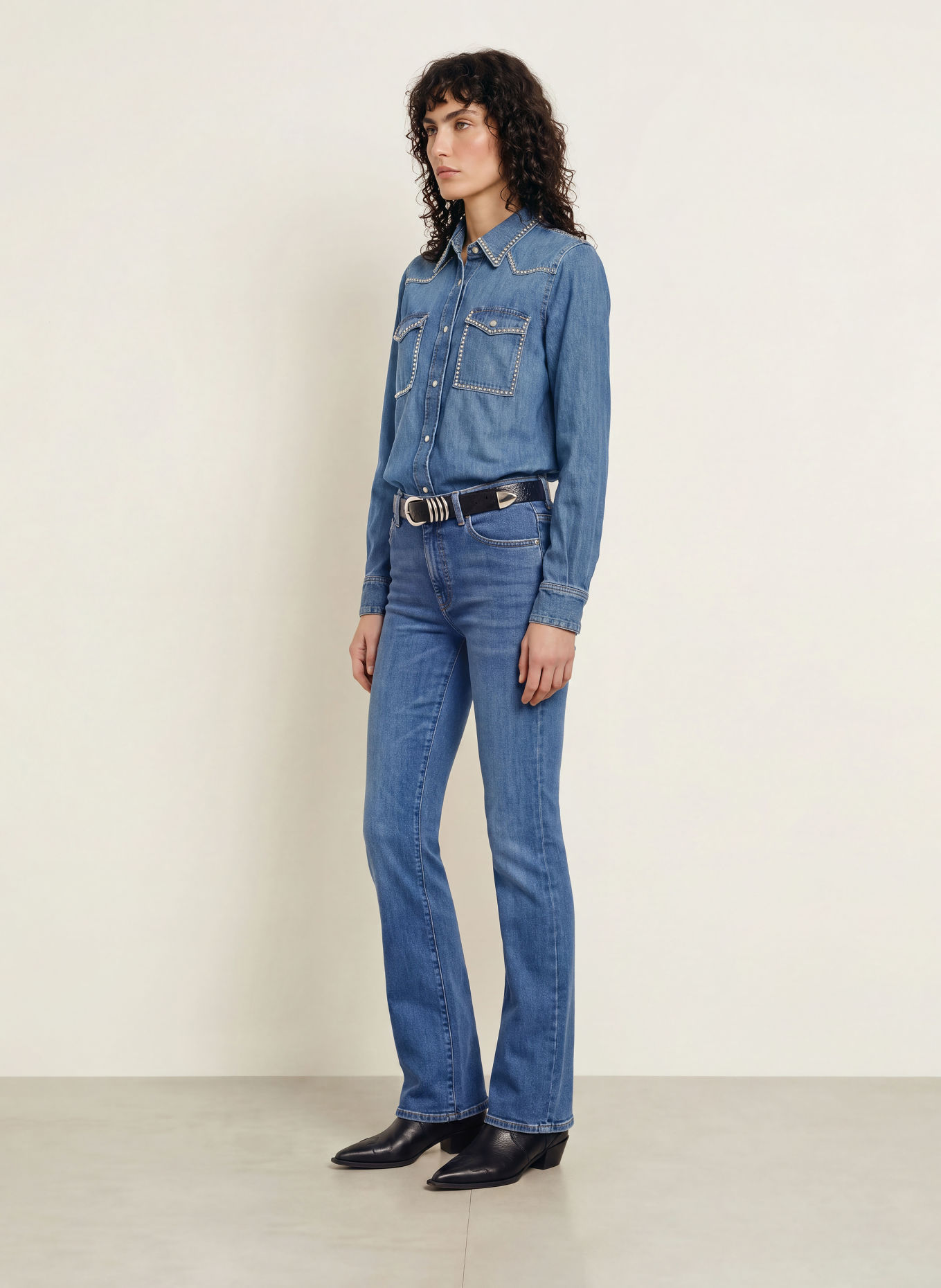 7 for all mankind Denim shirt with studs: BLUE / SILVER
