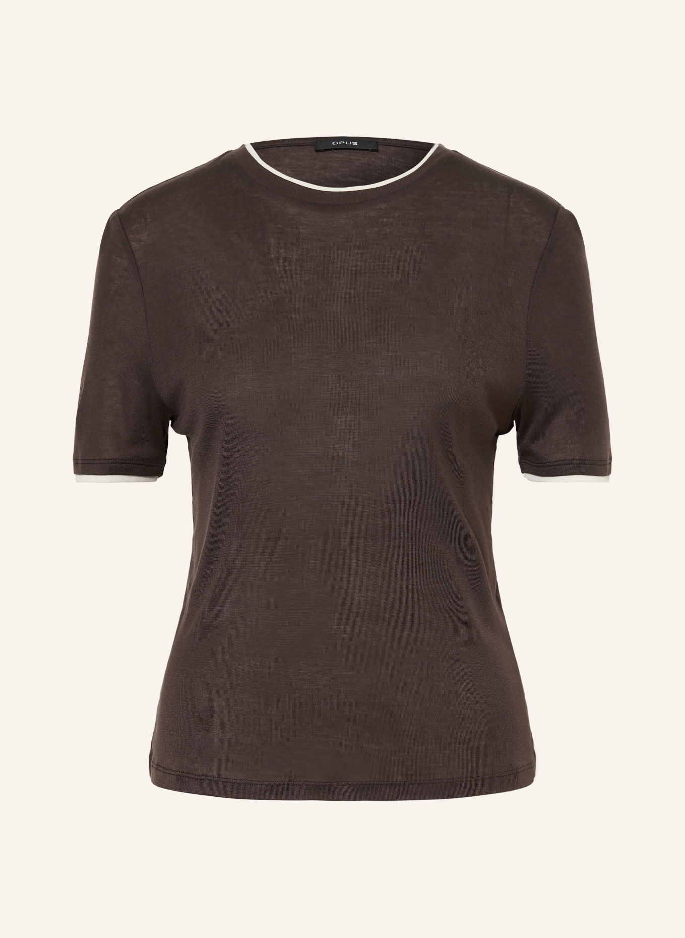 OPUS T-shirt SOPPEL: MARRON FONCÉ / BLANC