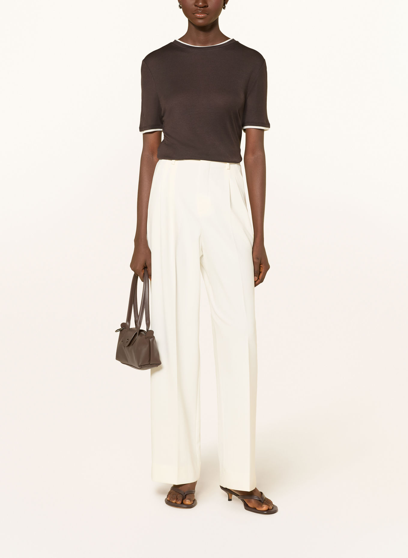OPUS T-shirt SOPPEL: MARRON FONCÉ / BLANC