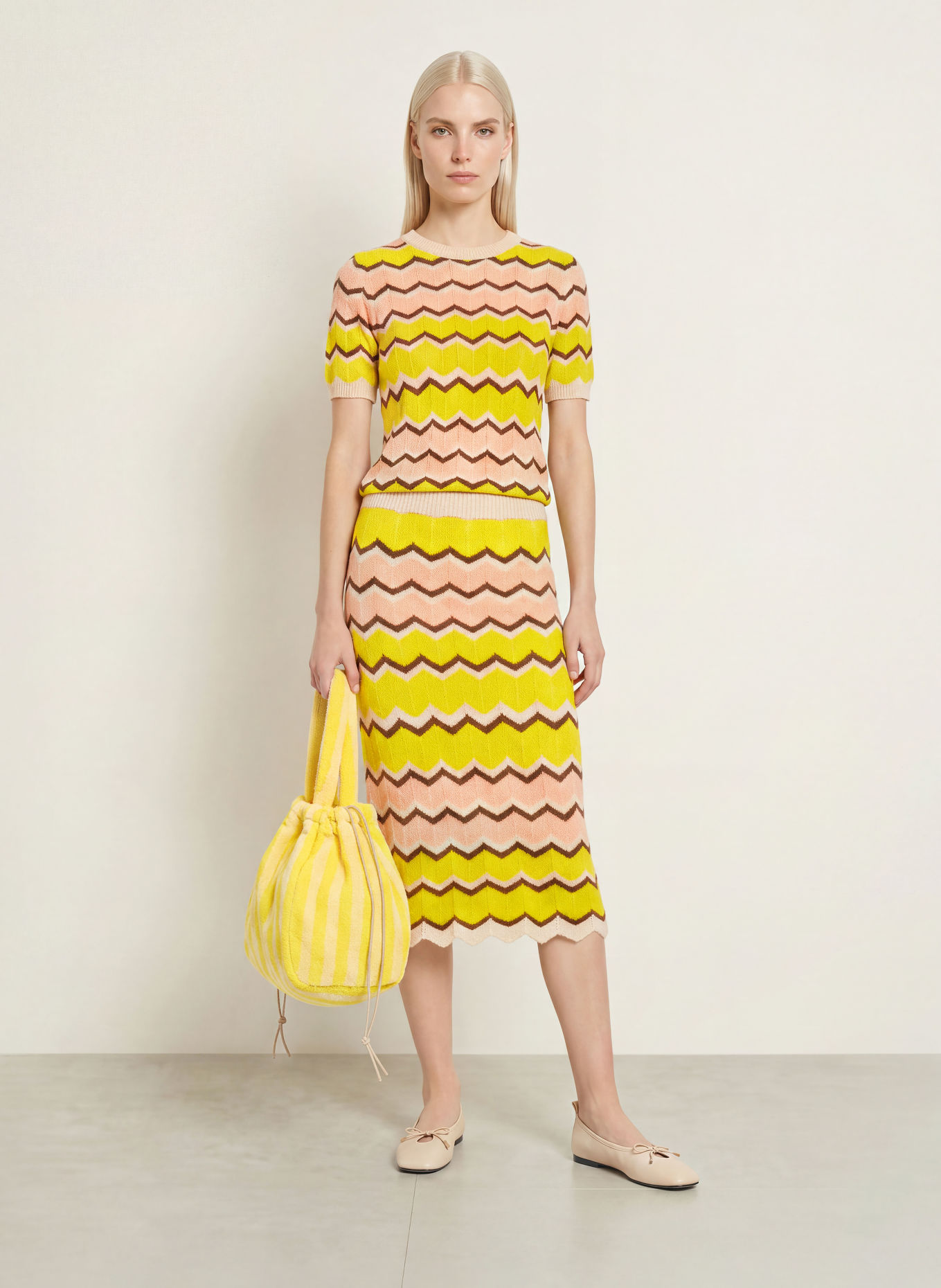 miss goodlife Knit shirt: NEON YELLOW / DARK BROWN / ROSE