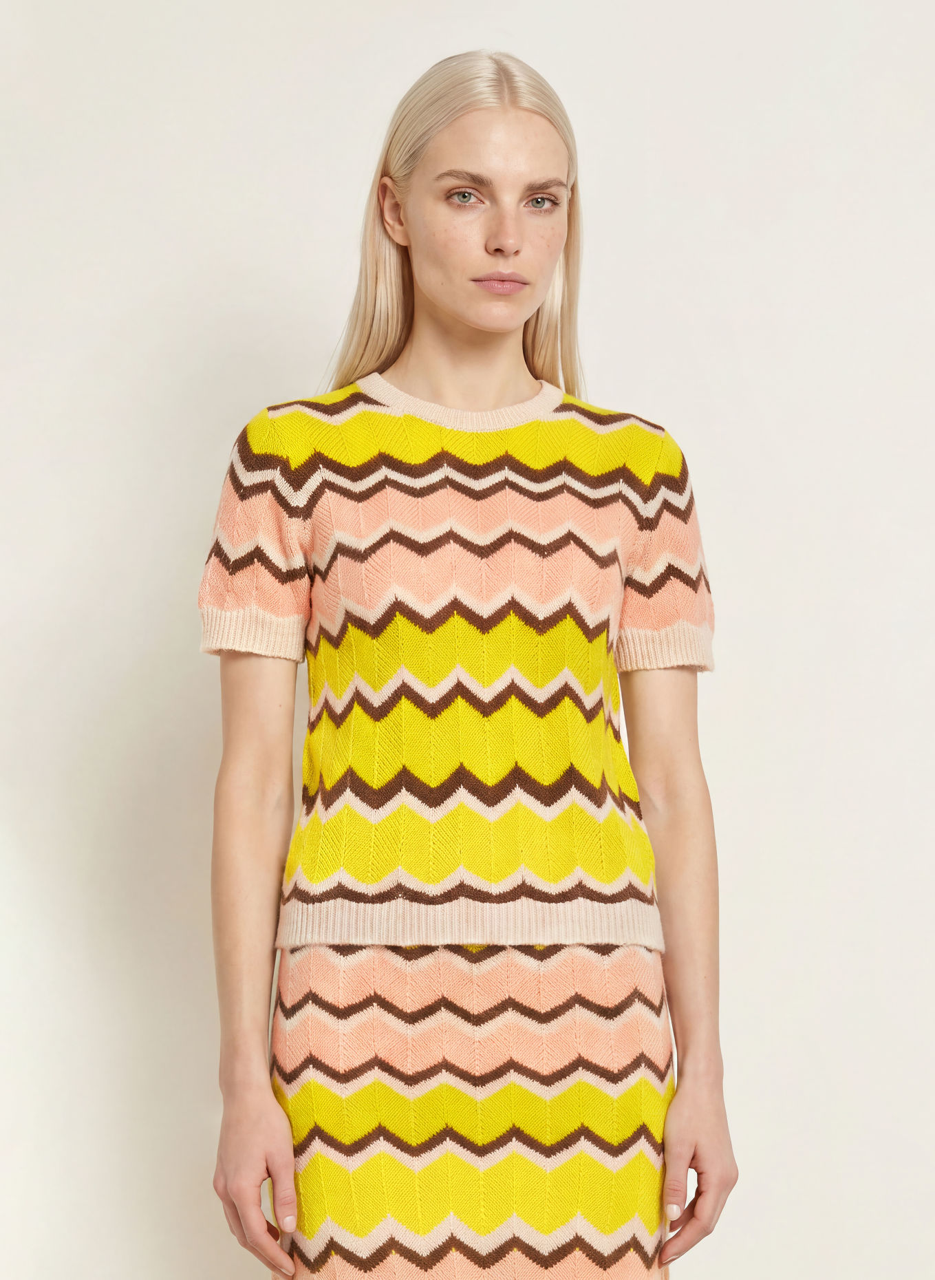 miss goodlife Knit shirt: NEON YELLOW / DARK BROWN / ROSE