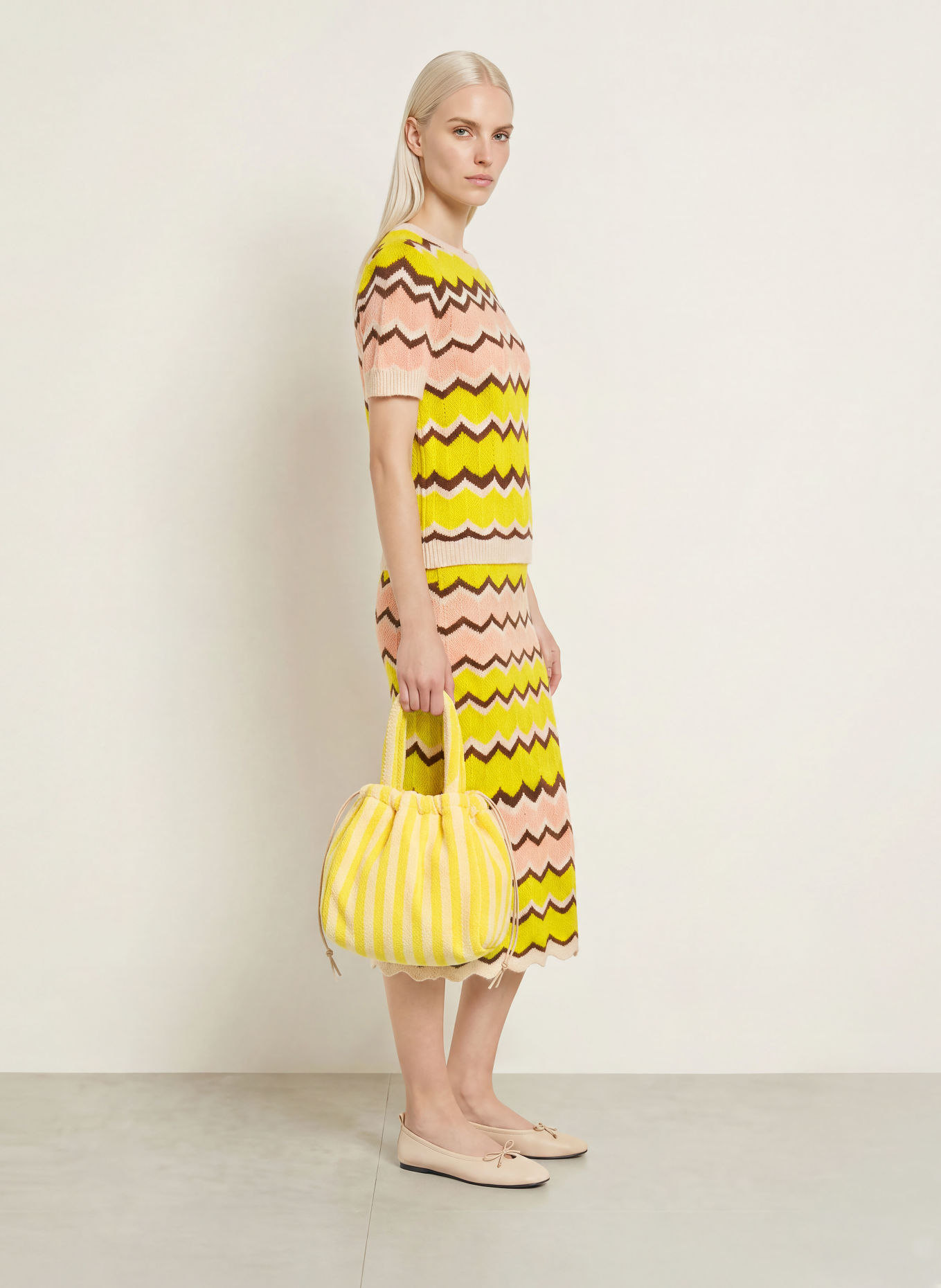 miss goodlife Knit shirt: NEON YELLOW / DARK BROWN / ROSE