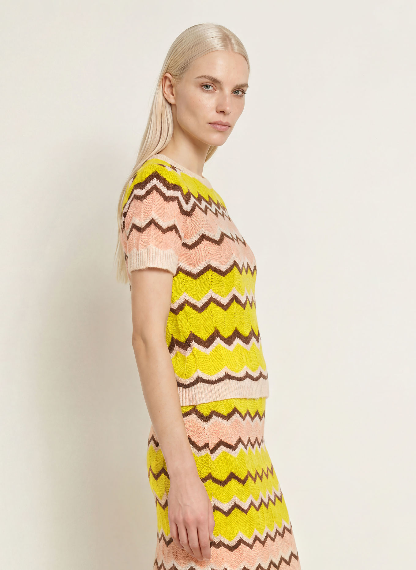 miss goodlife Knit shirt: NEON YELLOW / DARK BROWN / ROSE