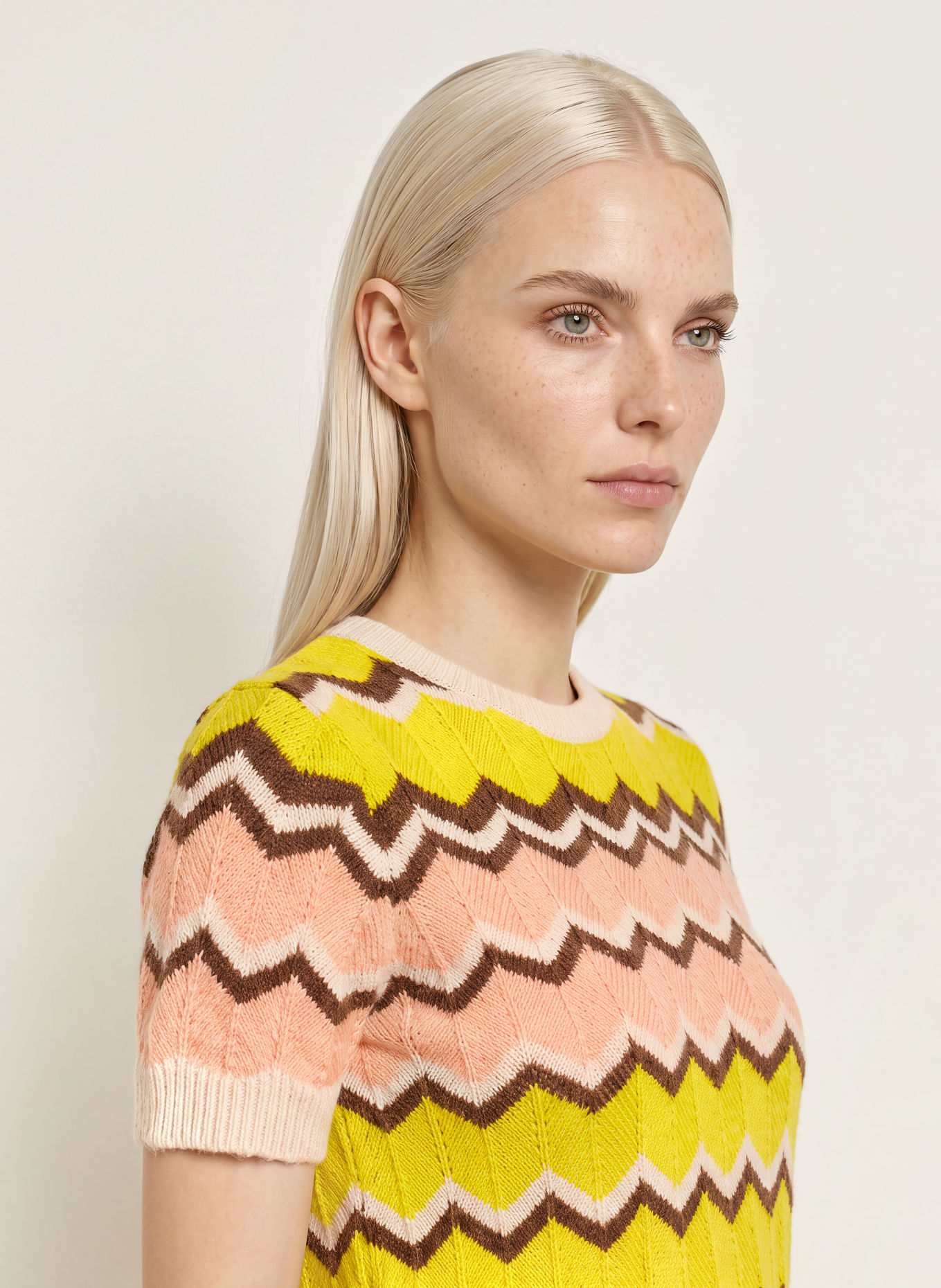 miss goodlife Knit shirt: NEON YELLOW / DARK BROWN / ROSE
