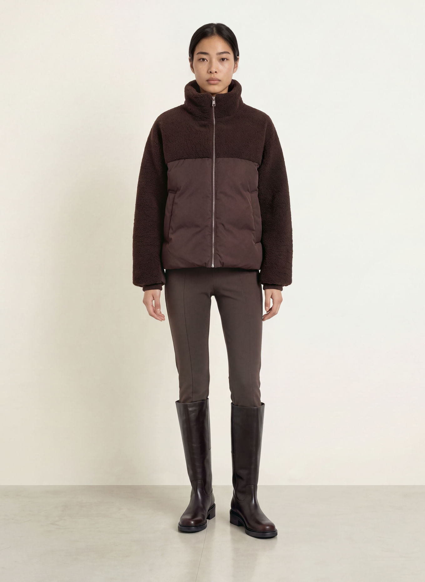 OPUS Kunstpelz-Jacke HAZY im Materialmix: DUNKELBRAUN