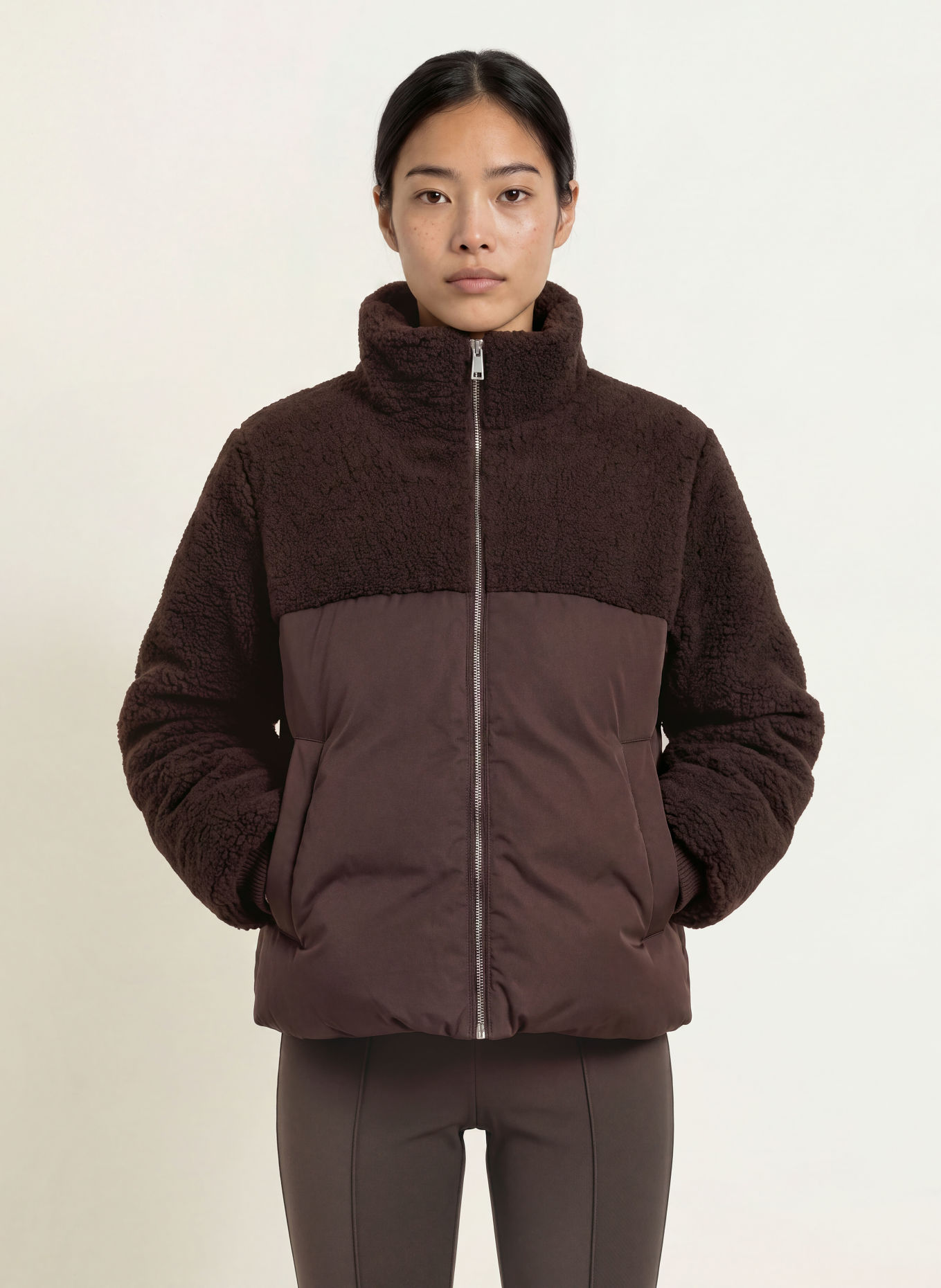 OPUS Kunstpelz-Jacke HAZY im Materialmix: DUNKELBRAUN