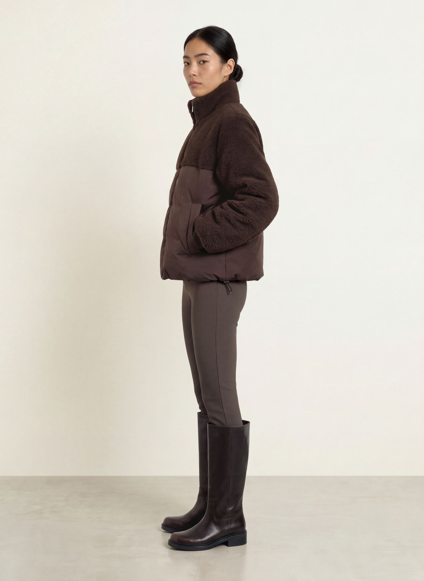 OPUS Kunstpelz-Jacke HAZY im Materialmix: DUNKELBRAUN