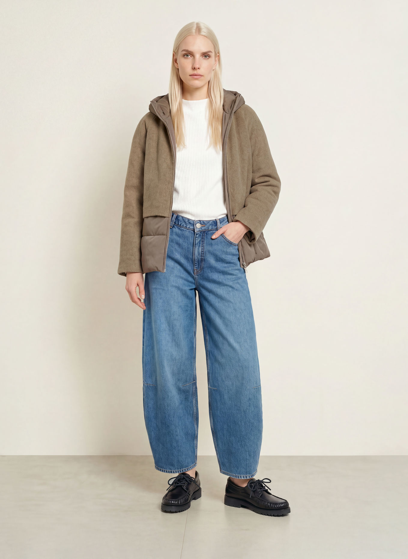 OPUS Steppjacke HALENKOS im Materialmix: TAUPE / KHAKI