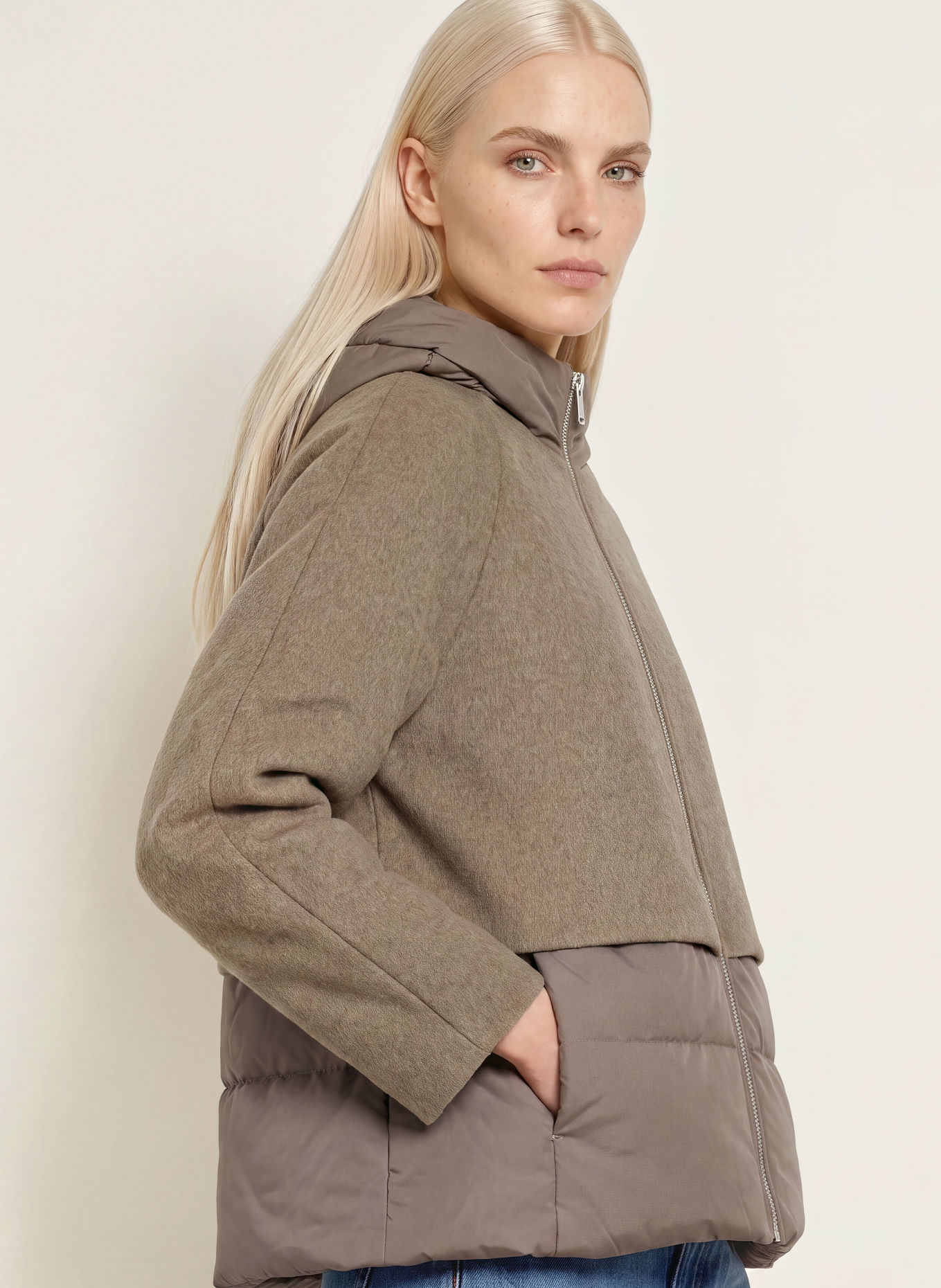 OPUS Steppjacke HALENKOS im Materialmix: TAUPE / KHAKI