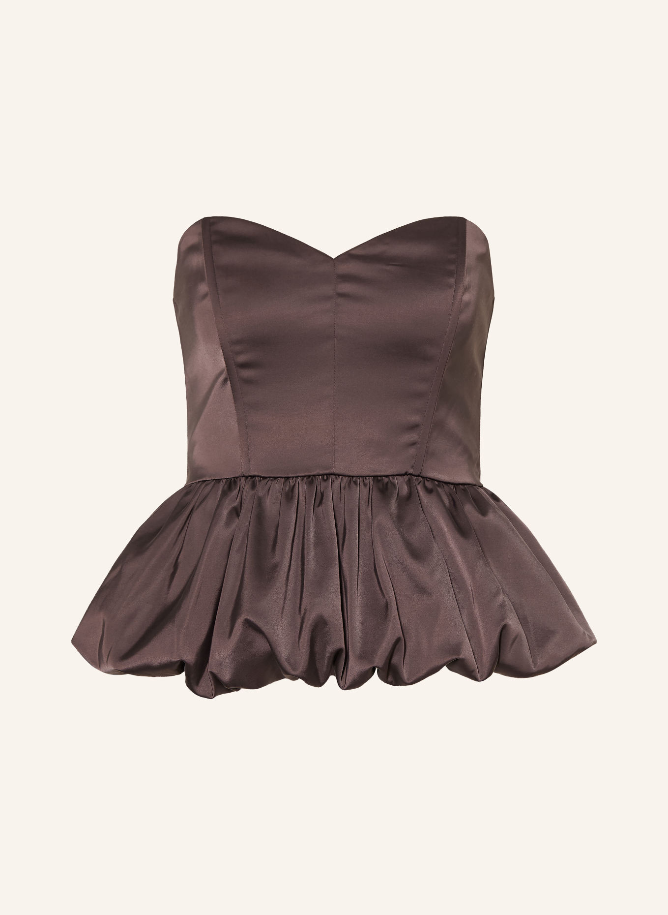 GESTUZ GZELVA Off-Shoulder Top in Satin: DARK BROWN