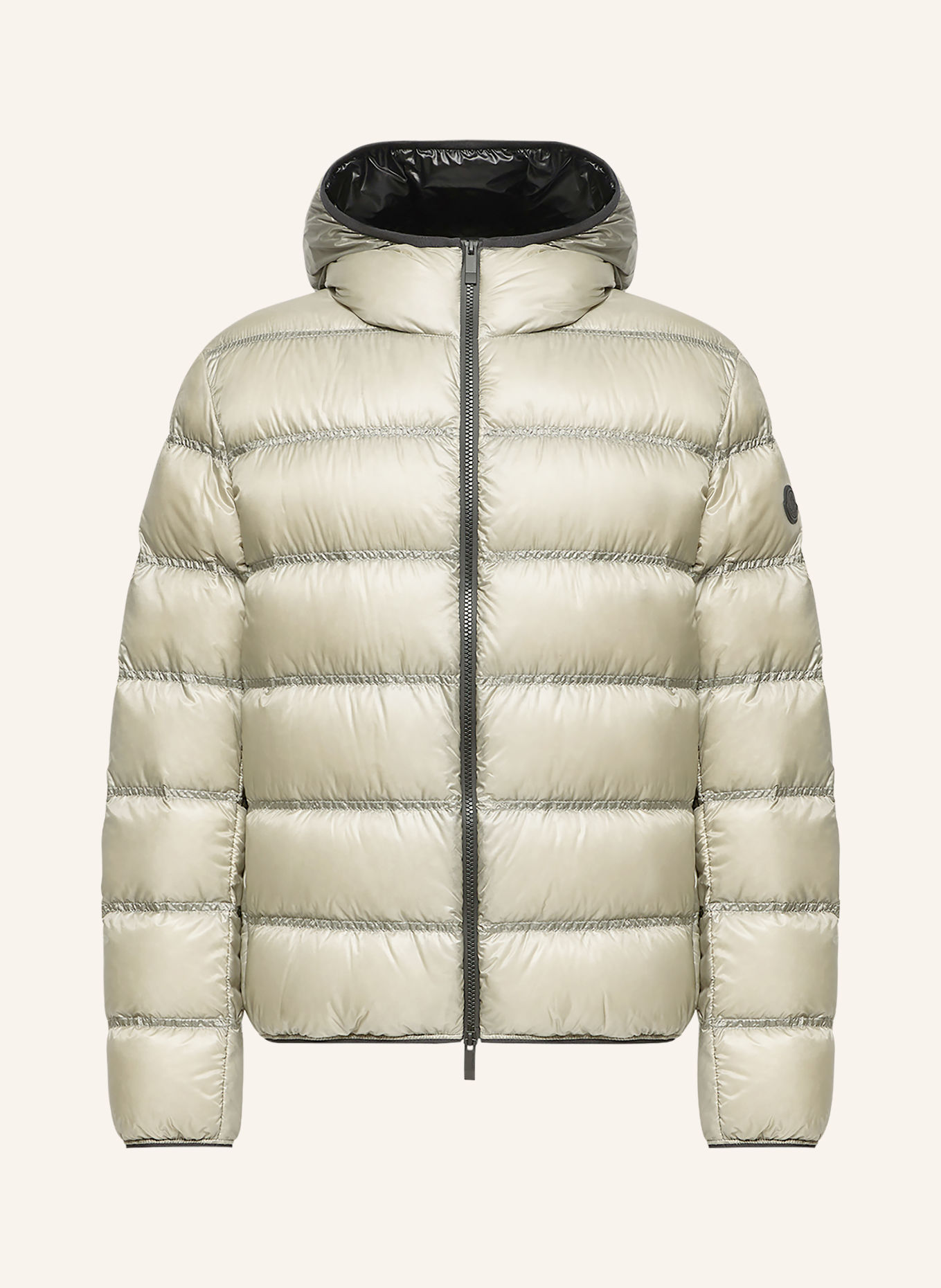 MONCLER Lehká péřová bunda GUADIANA: SVĚTLE ŠEDÁ / ČERNÁ
