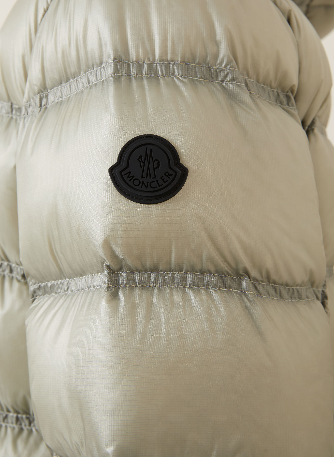 MONCLER Lehká péřová bunda GUADIANA: SVĚTLE ŠEDÁ / ČERNÁ